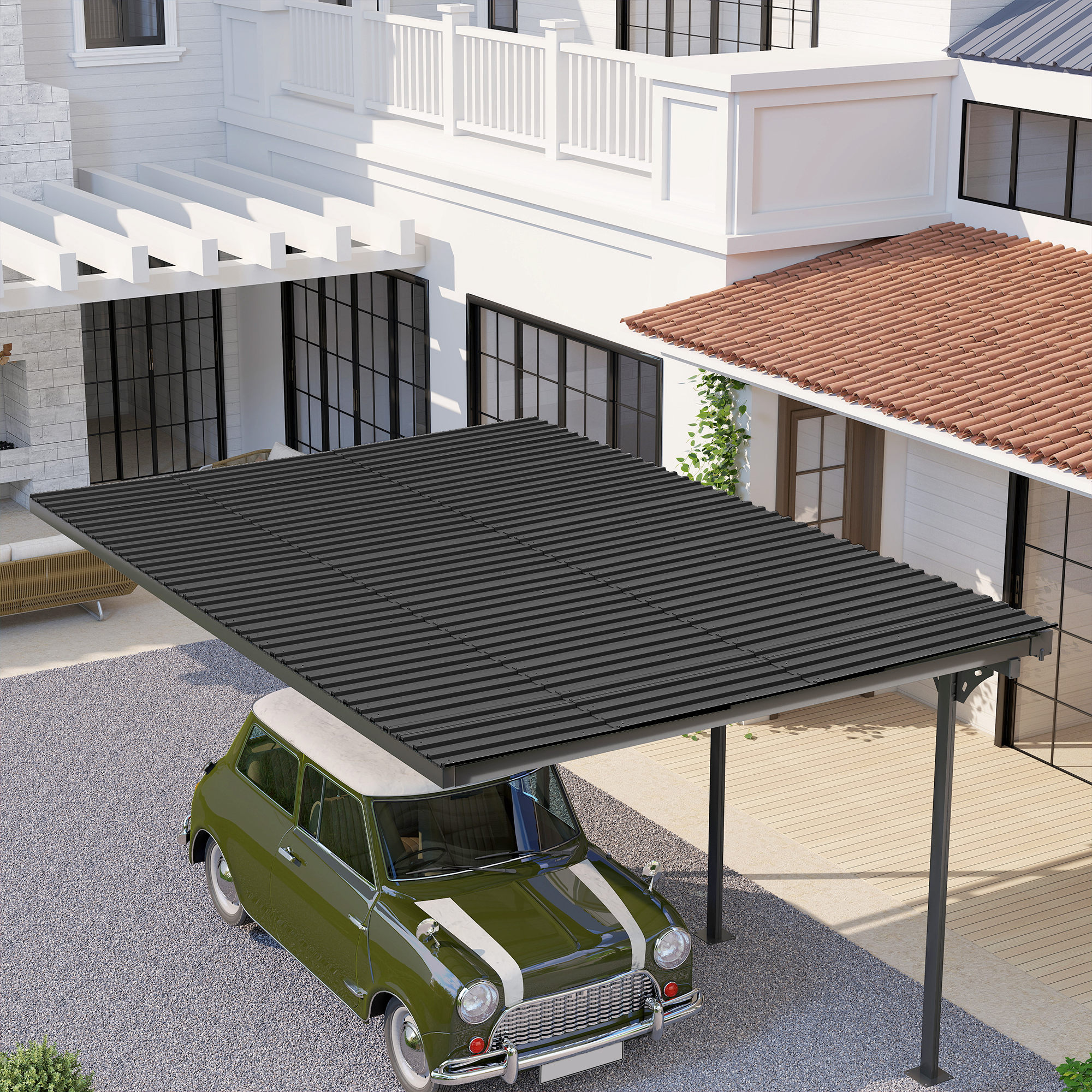 Outsunny Set of 12 Corrugated Steel Roof Sheet Panels Black 8