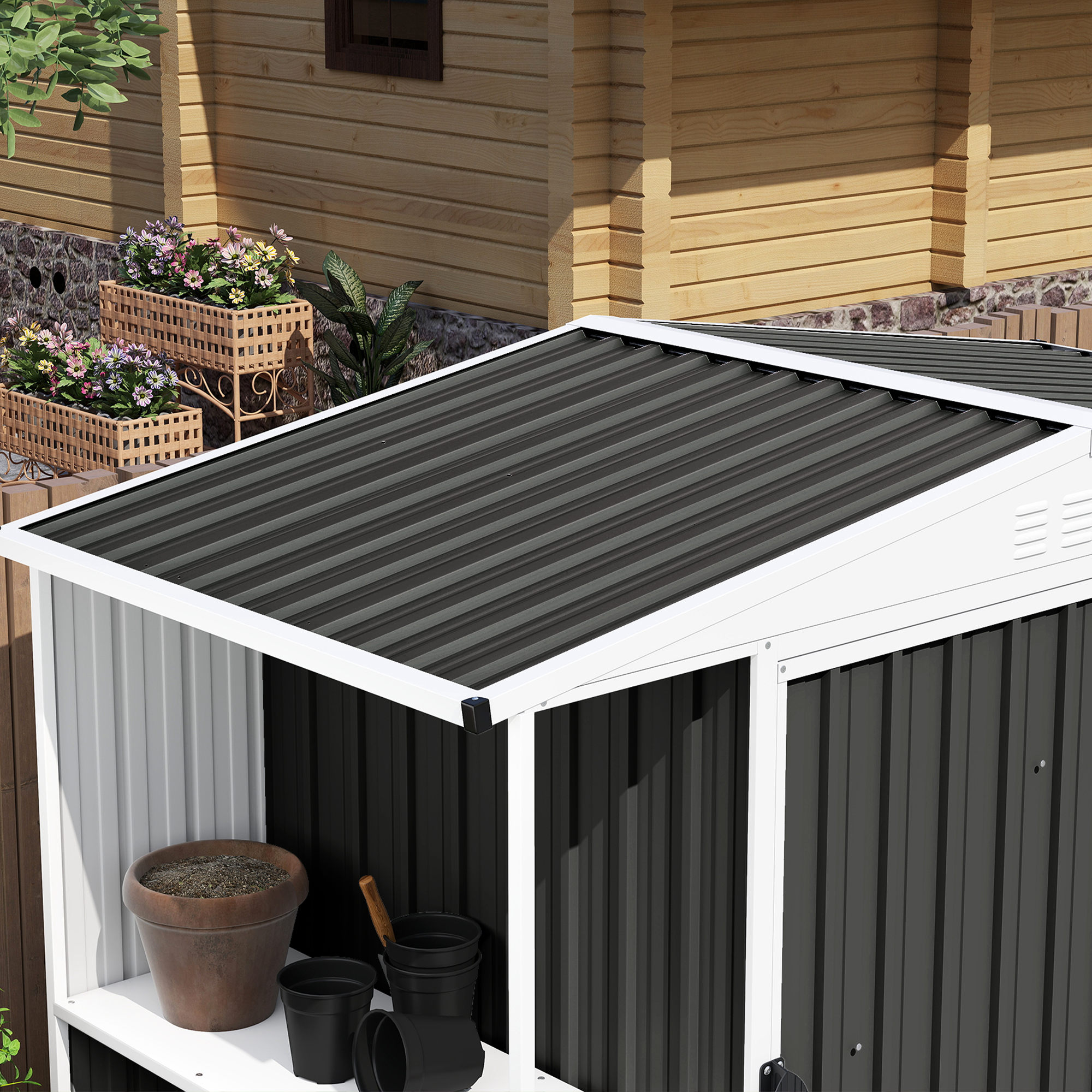 Outsunny Set of 12 Corrugated Steel Roof Sheet Panels Black 7