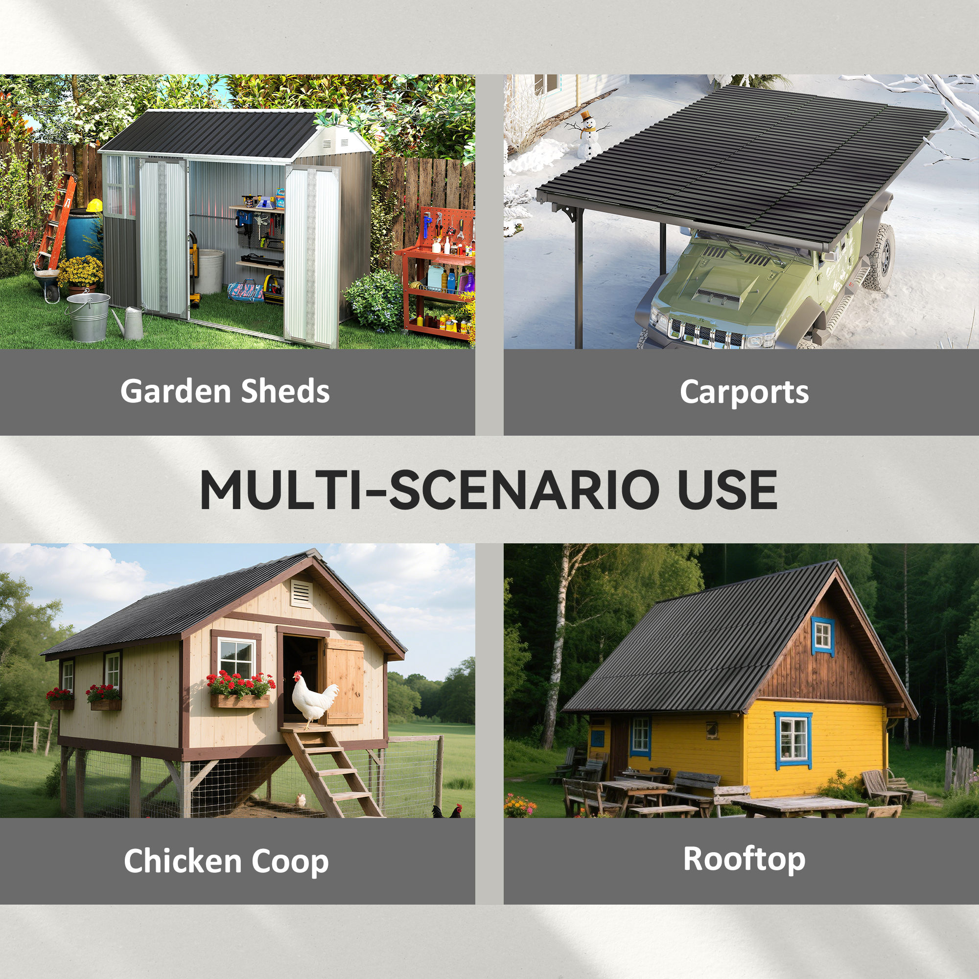 Outsunny Set of 12 Corrugated Steel Roof Sheet Panels Black 4