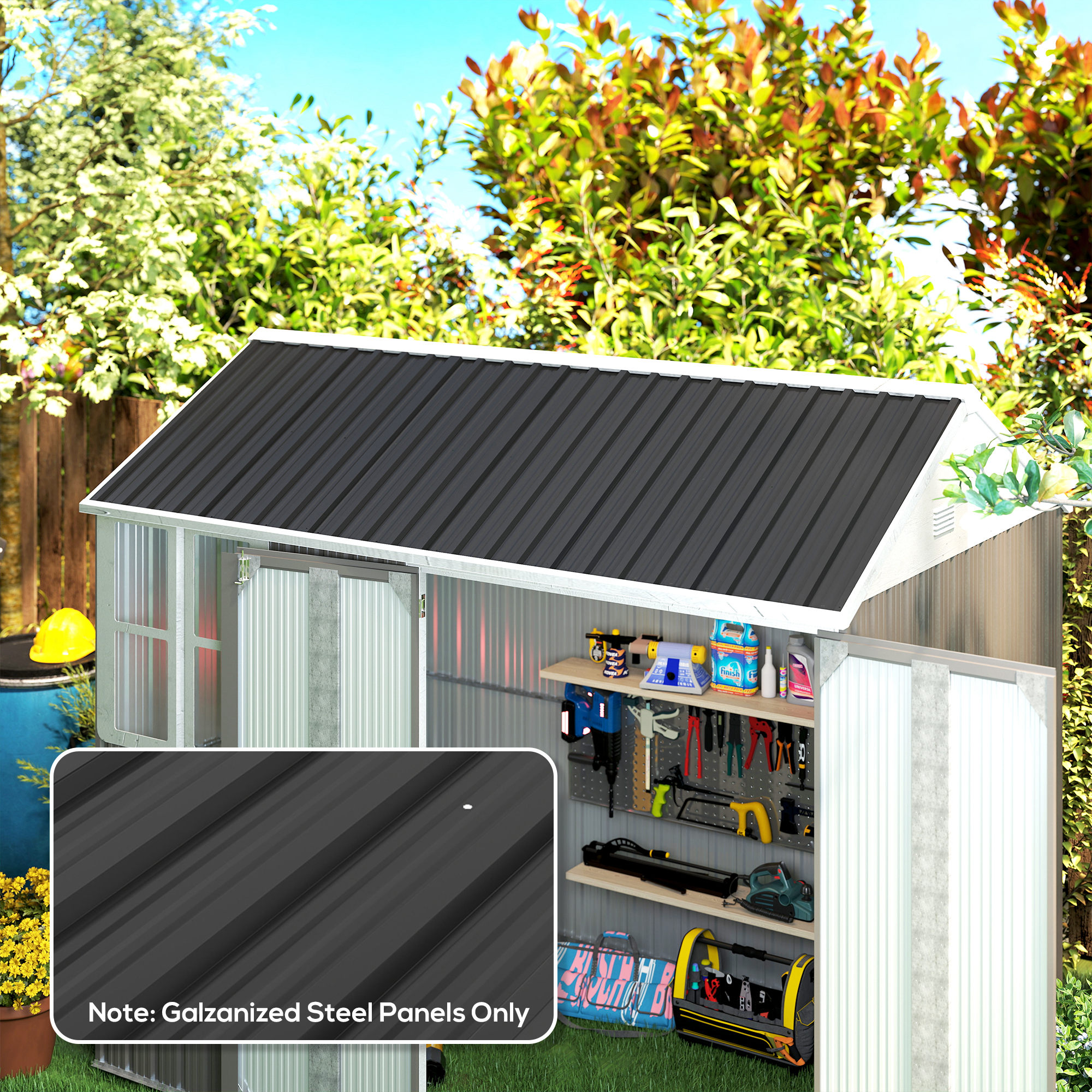 Outsunny Set of 12 Corrugated Steel Roof Sheet Panels Black 2