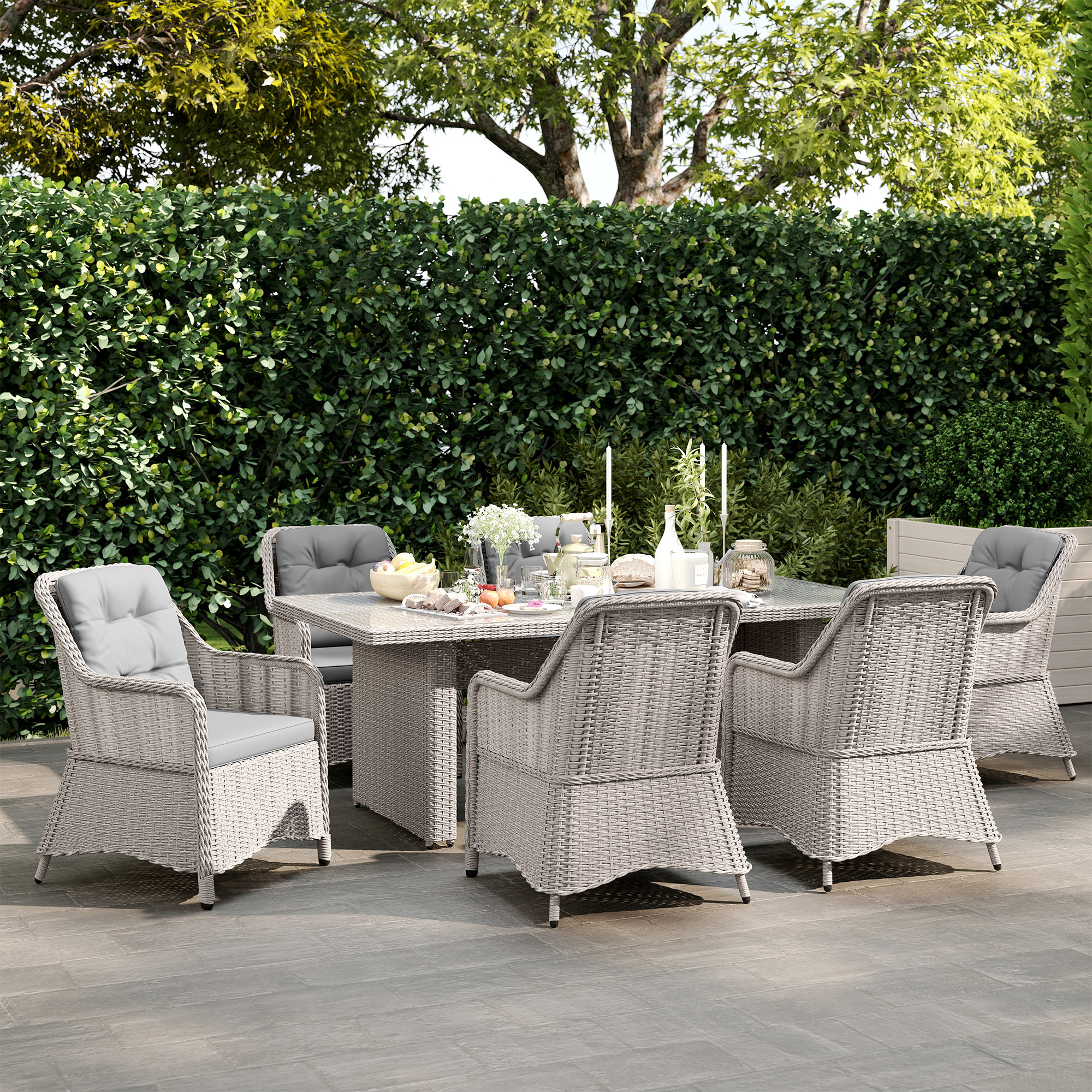 Outsunny Seven-Piece Rattan Dining Set Mixed Grey 7