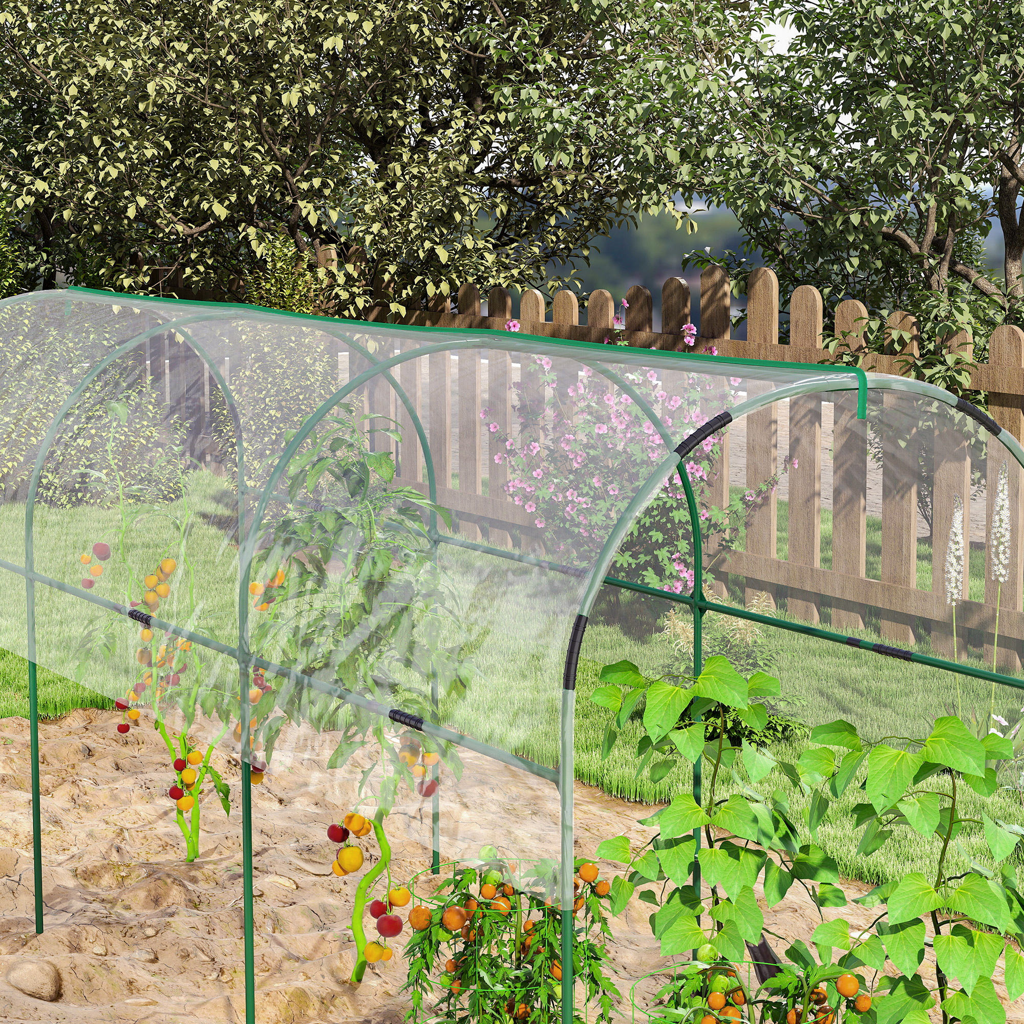 Outsunny Tunnel Tomato Greenhouse with 4 Hoops and Top Tap, Pointed Bottom and Guy Ropes, 400 x 123 x 171 cm, Clear 9