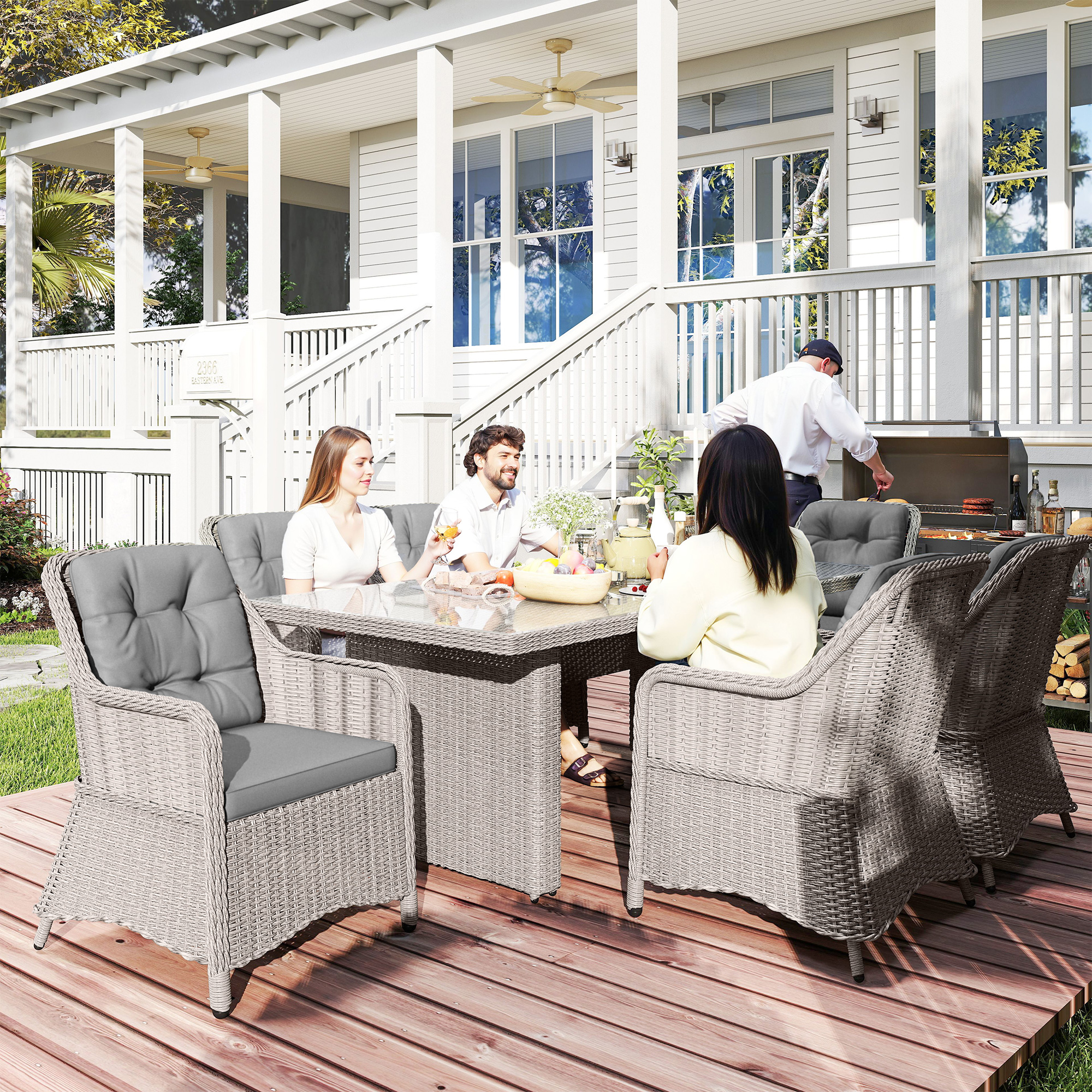 Outsunny Seven-Piece Rattan Dining Set Mixed Grey 2
