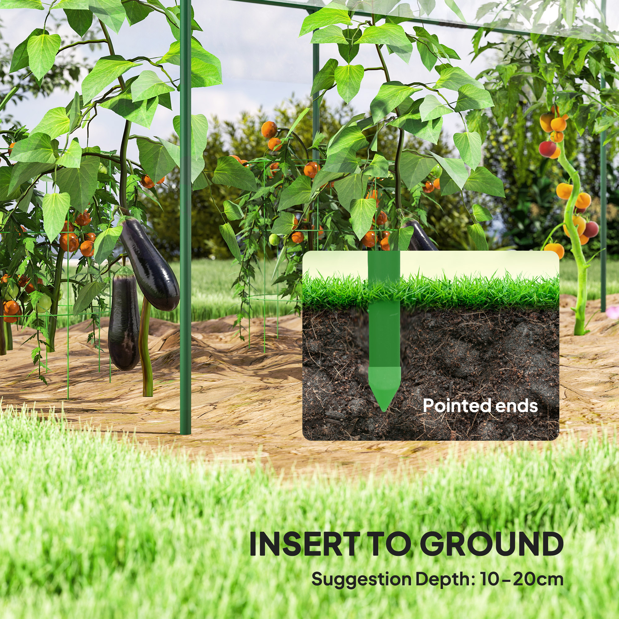 Outsunny Tunnel Tomato Greenhouse with 4 Hoops and Top Tap, Pointed Bottom and Guy Ropes, 400 x 123 x 171 cm, Clear 6