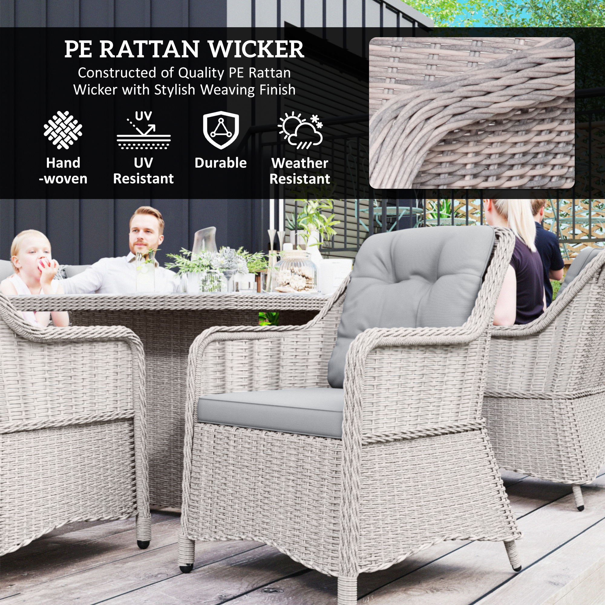 Outsunny Seven-Piece Rattan Dining Set Mixed Grey 4