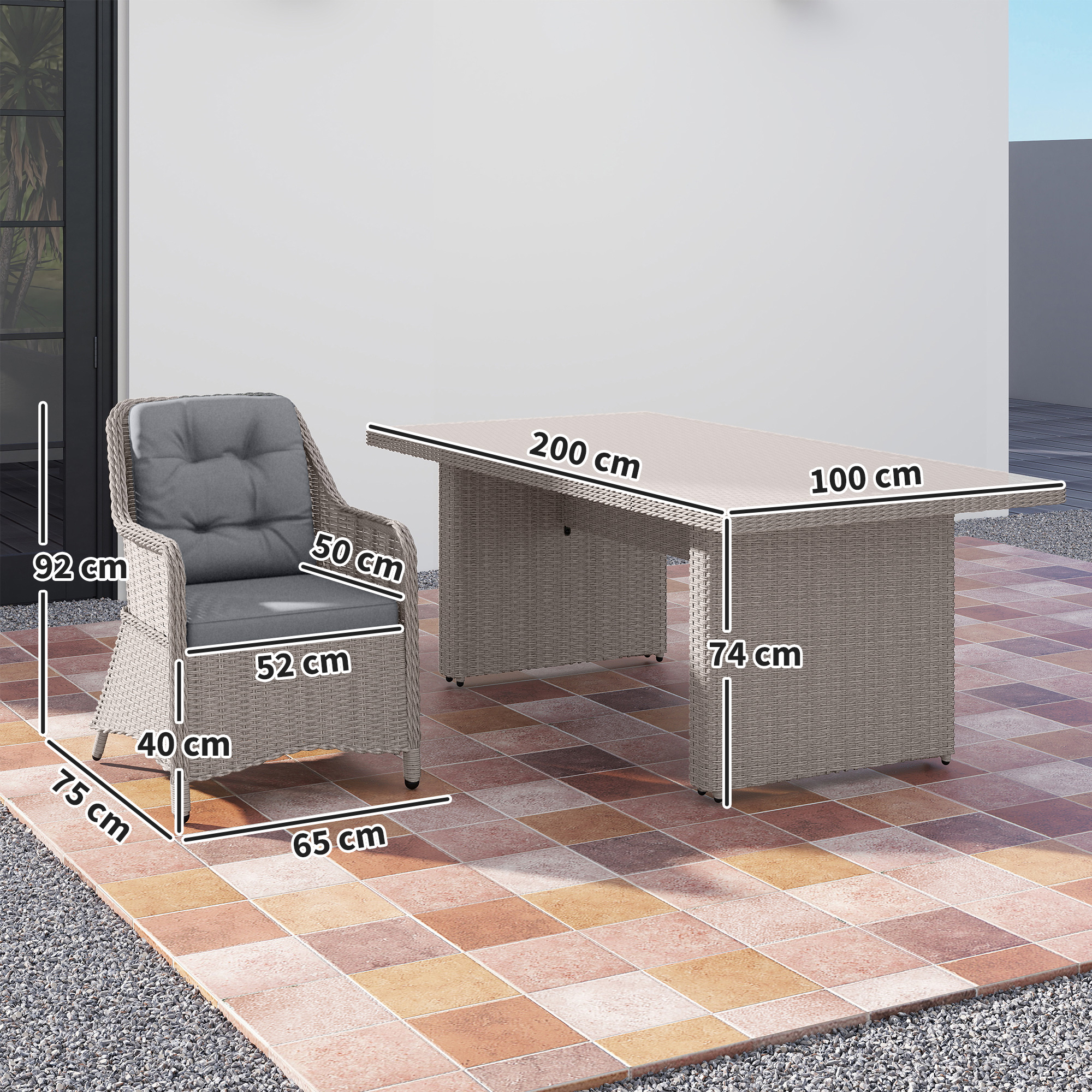 Outsunny Seven-Piece Rattan Dining Set Mixed Grey 3