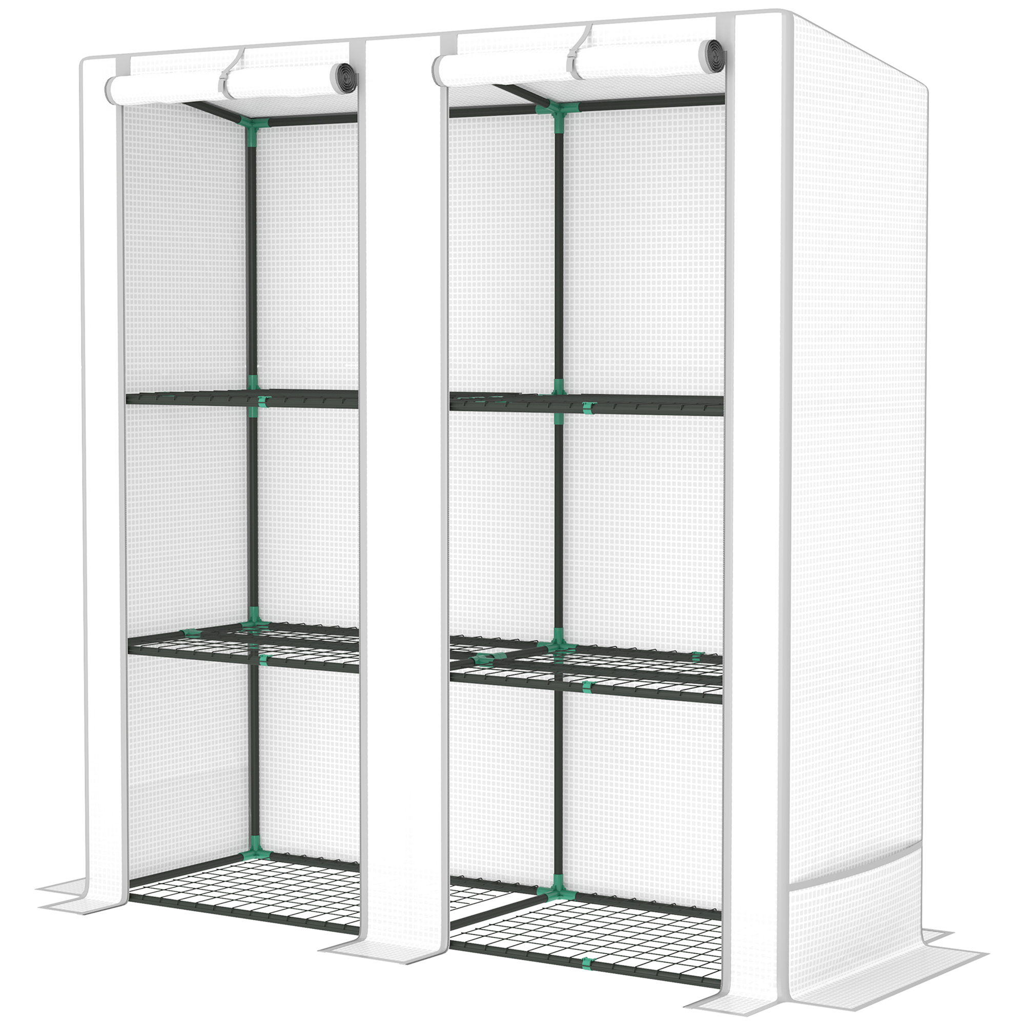 Outsunny Serre d'Extérieur avec Toit Incliné 3 Étagères 2 Portes à Fermeture Éclair et Cadre en Acier 144x48x152 cm Blanc