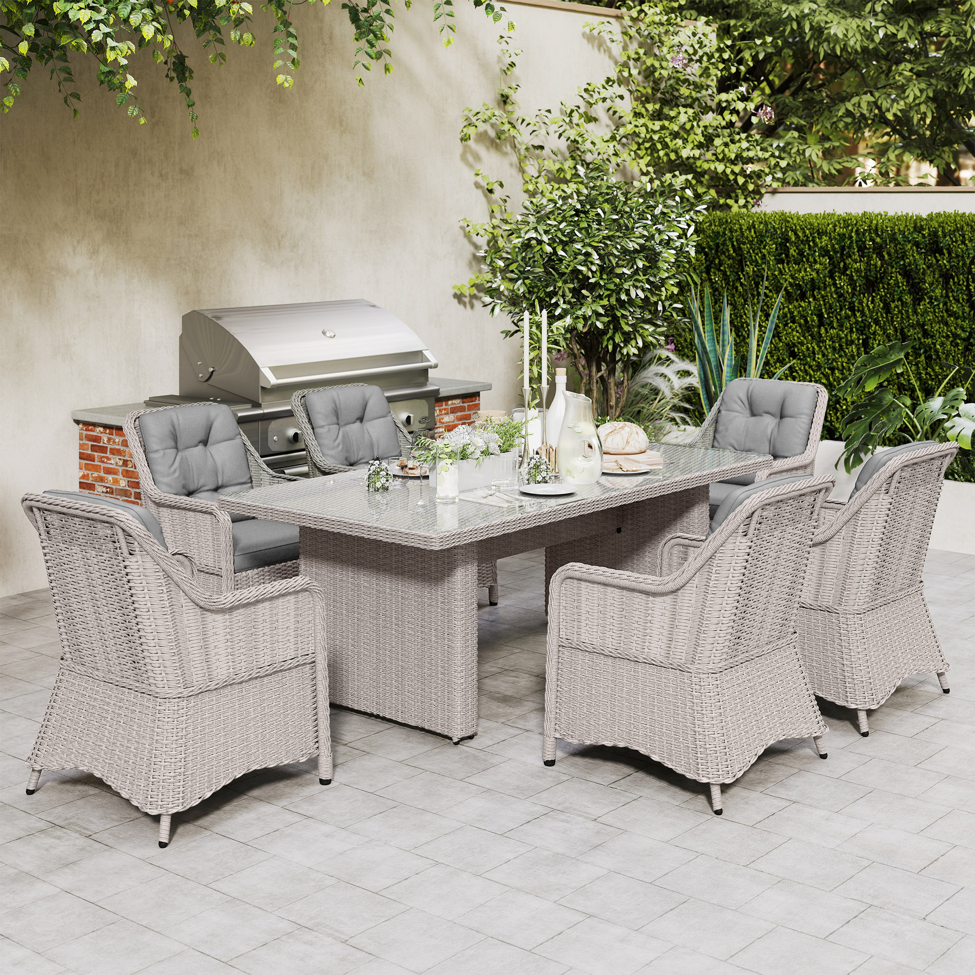 Outsunny Seven-Piece Rattan Dining Set Mixed Grey 8