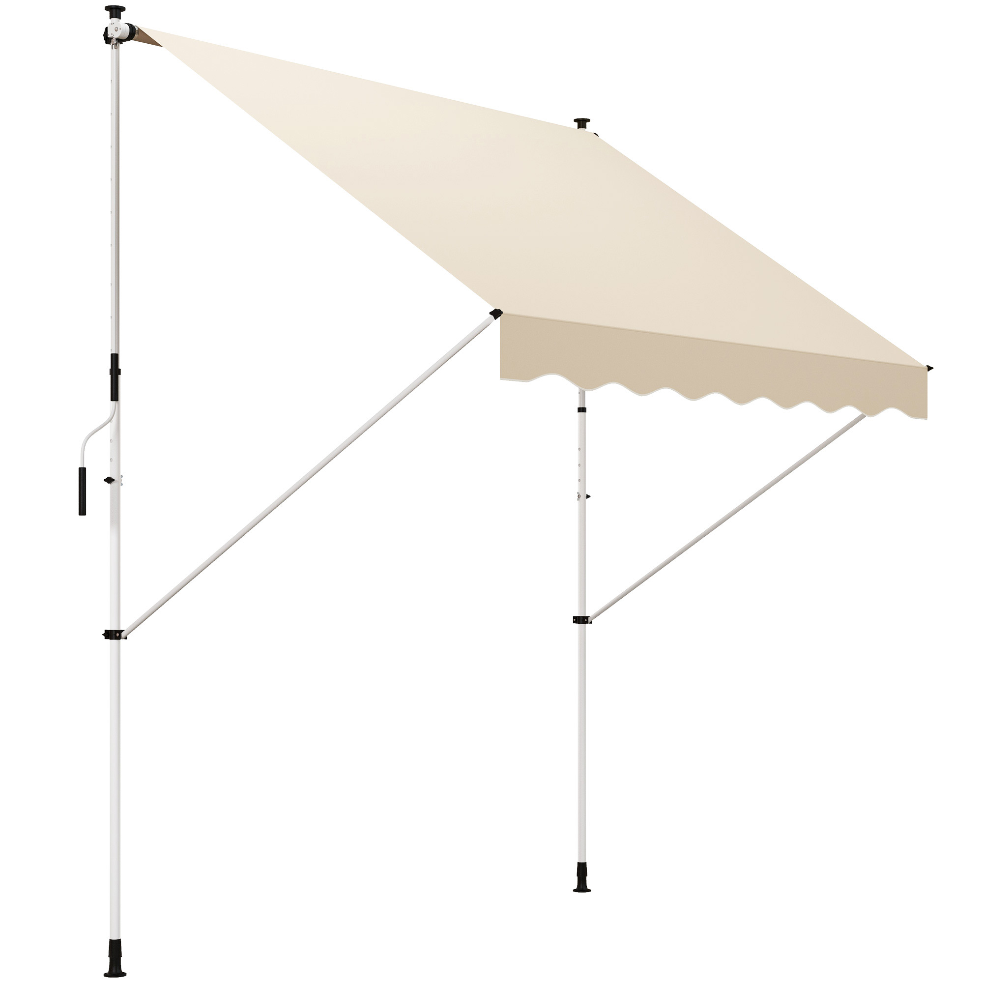 Outsunny Toldo Manual Retráctil para Exterior 300x150x170-280 cm Toldo Enrollable Altura Ajustable con Manivela Protección Solar Beige | Aosom España