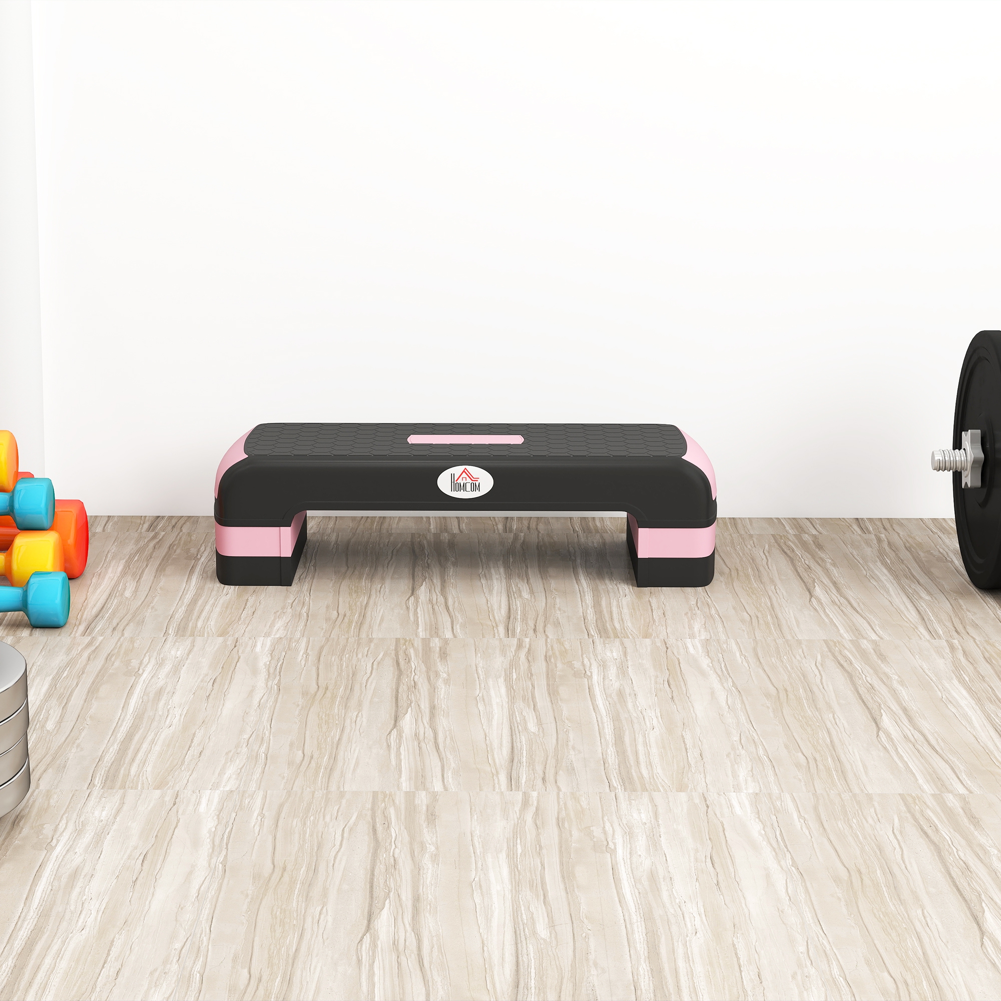 HOMCOM Aerobic Step with 3-Level Adjustable Heights for Home, Office Exercise, Black and Pink 8