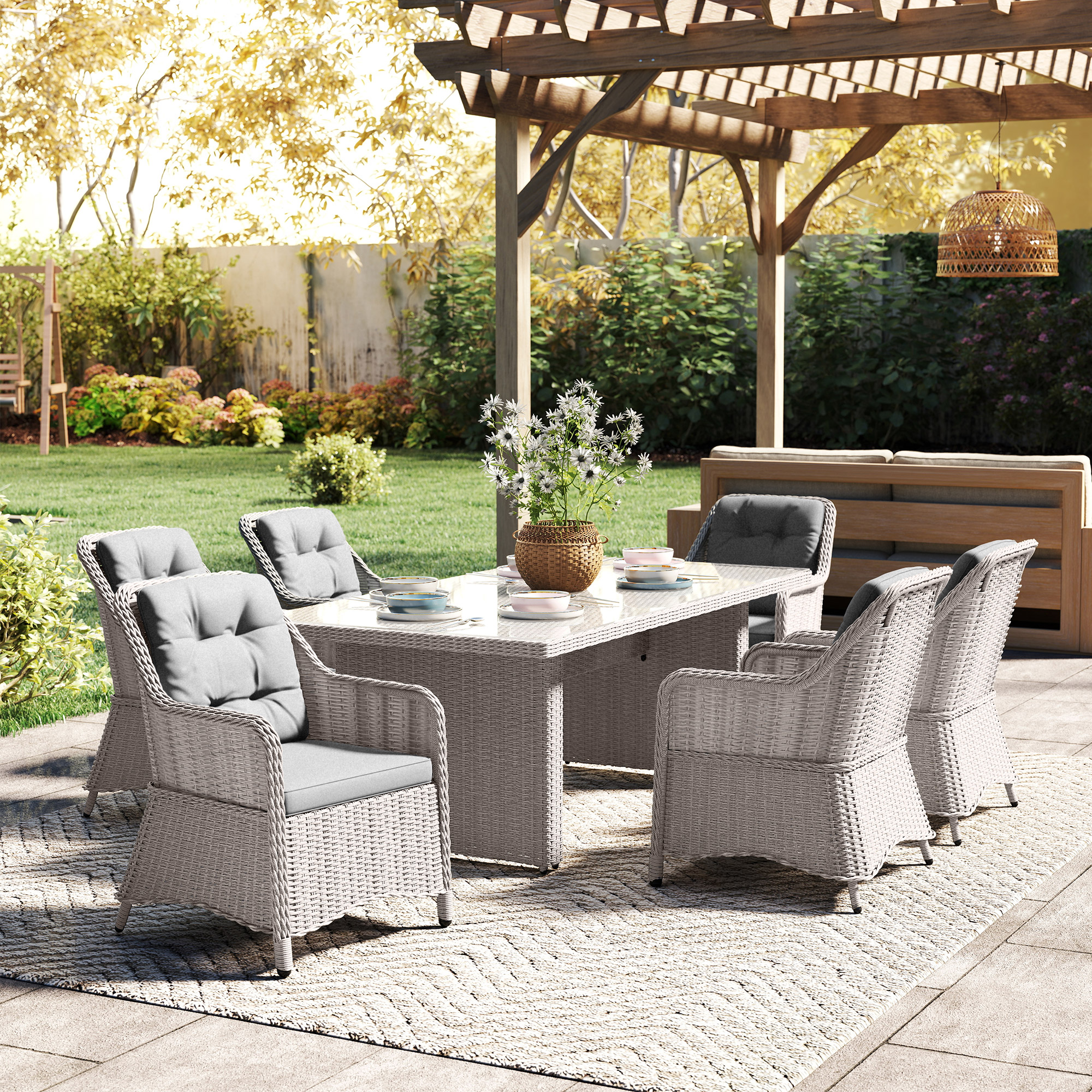 Outsunny Seven-Piece Rattan Dining Set Mixed Grey 9