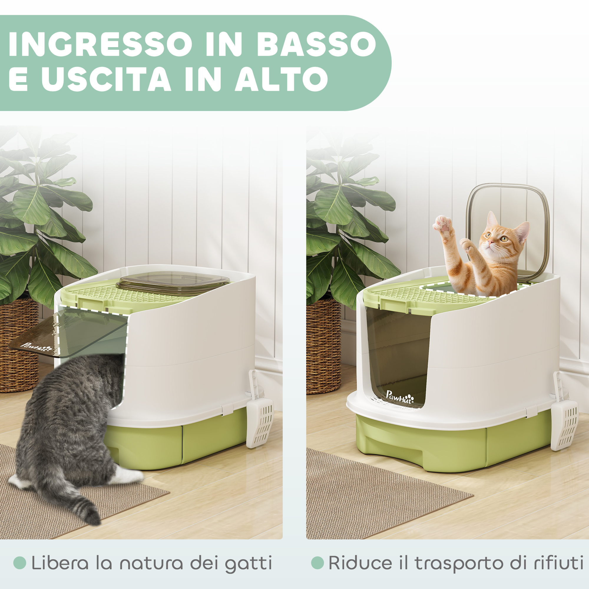 Lettiera Per Gatti Chiusa PawHut Con 2 Porte E Vassoio Estraibile - 40.5x52.5x42.5 Cm, Include Paletta E Deodorante, Per Gatti Fino A 5 Kg