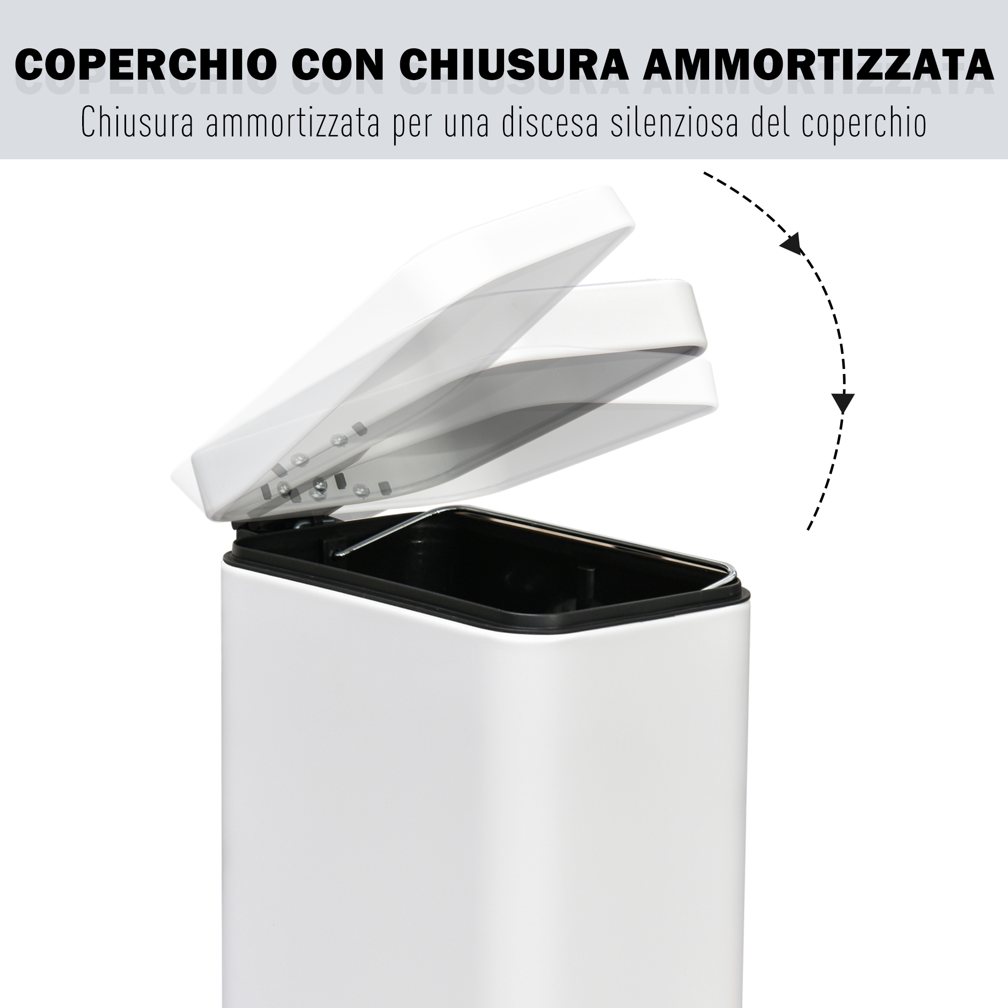 EASYCOMFORT Pattumiera A Pedale Da 5L, Secchio Interno Rimovibile E Corpo In Metallo 29 2x14x32cm Bianco