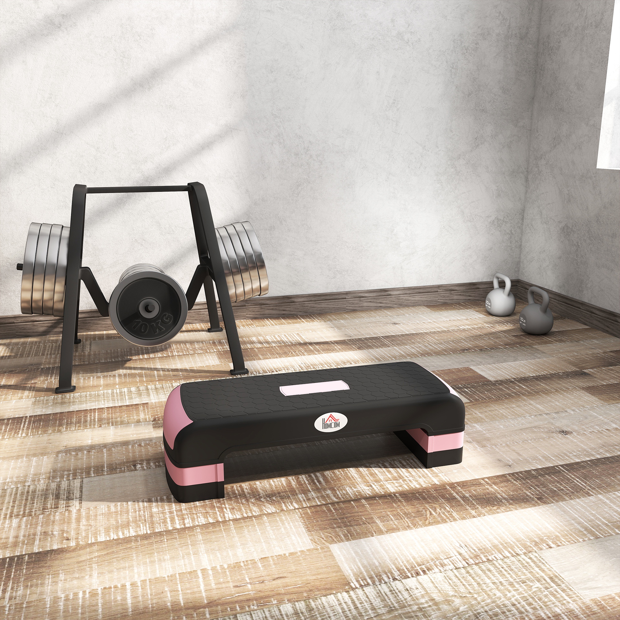HOMCOM Aerobic Step with 3-Level Adjustable Heights for Home, Office Exercise, Black and Pink 9