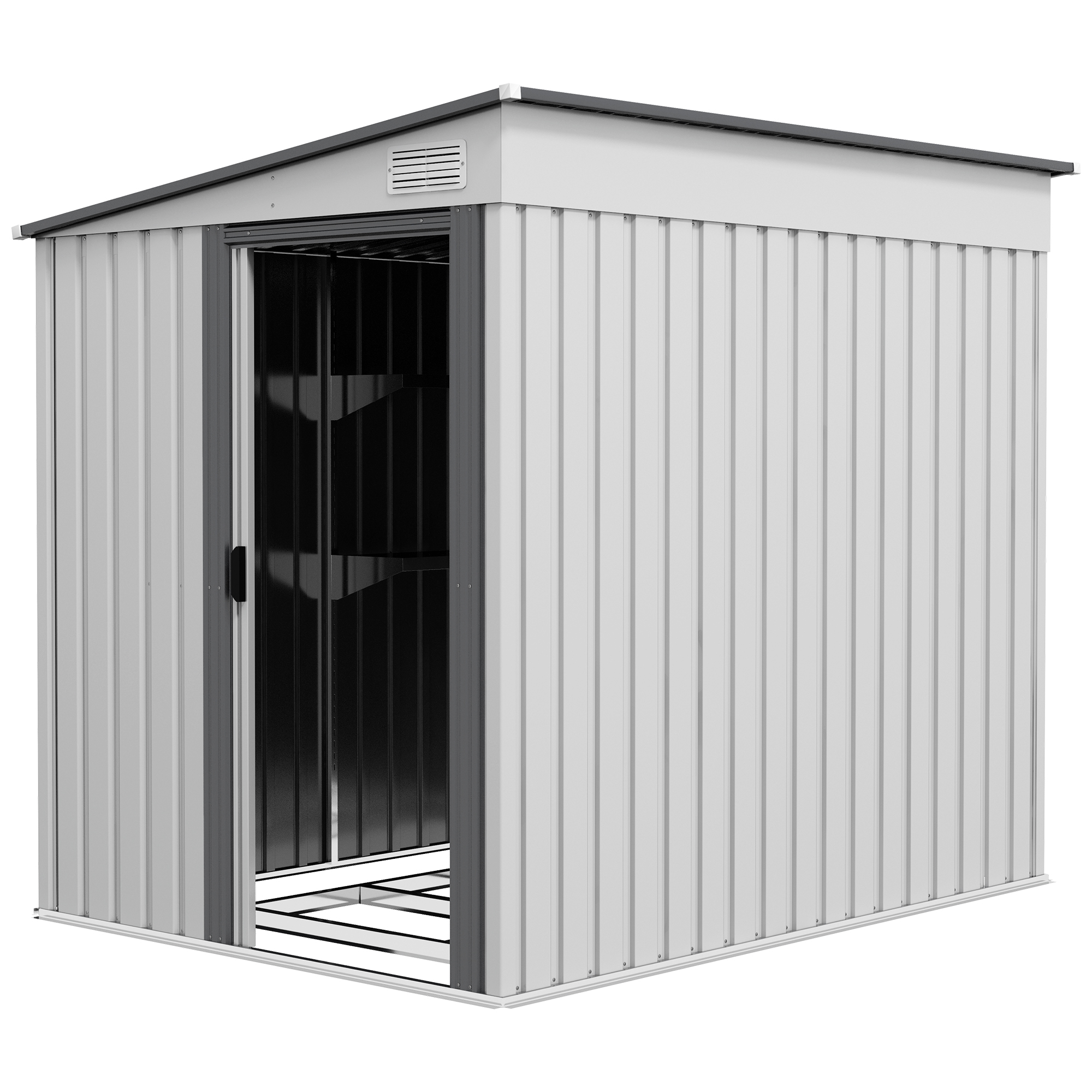 Outsunny Abri de jardin métallique 2,81m² 154x206,5x181 cm Hangar avec Toit en Pente Fondation