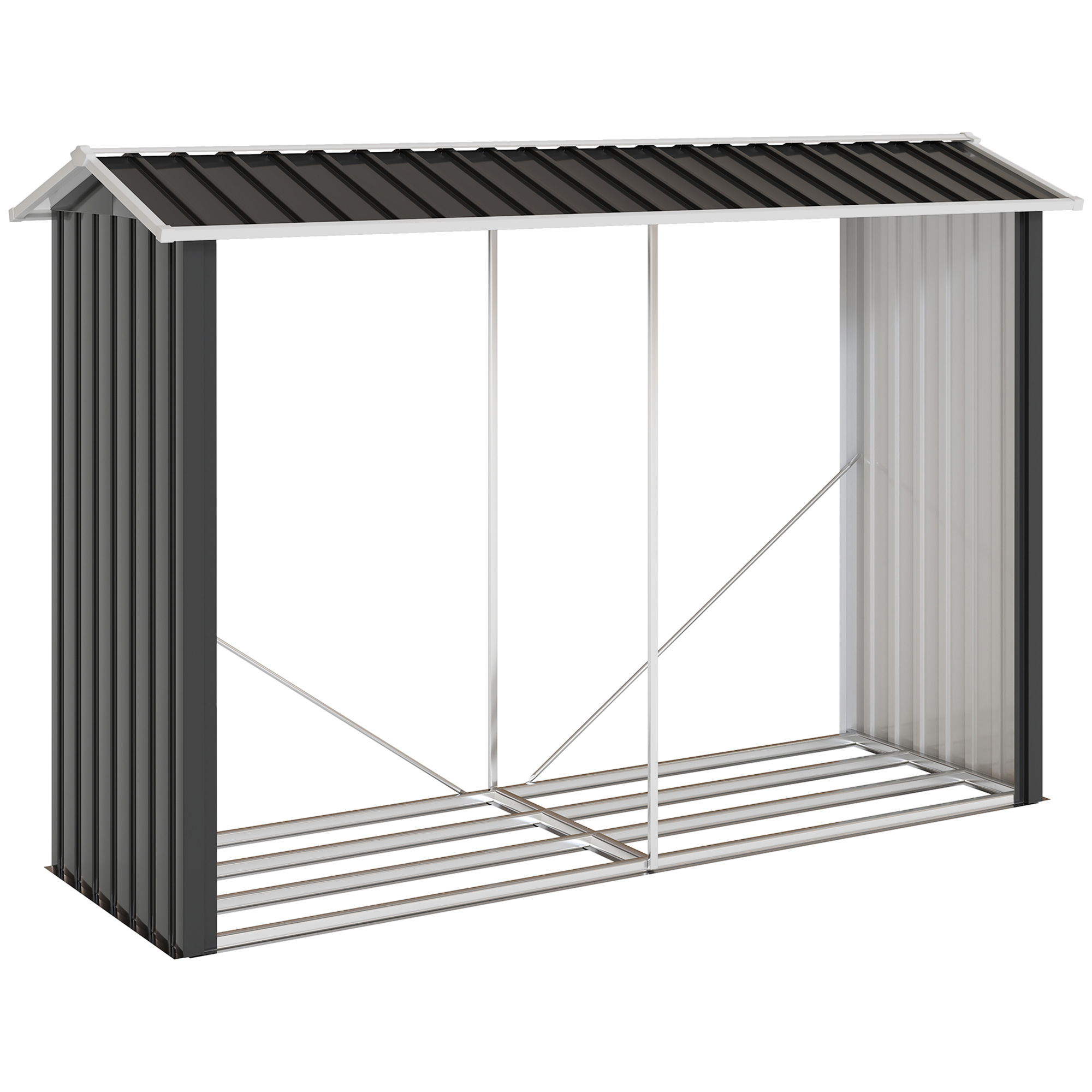 Outsunny Leñera con Estructura de Acero Galvanizado y Base elevada 240x86x160 cm Negro | Aosom España
