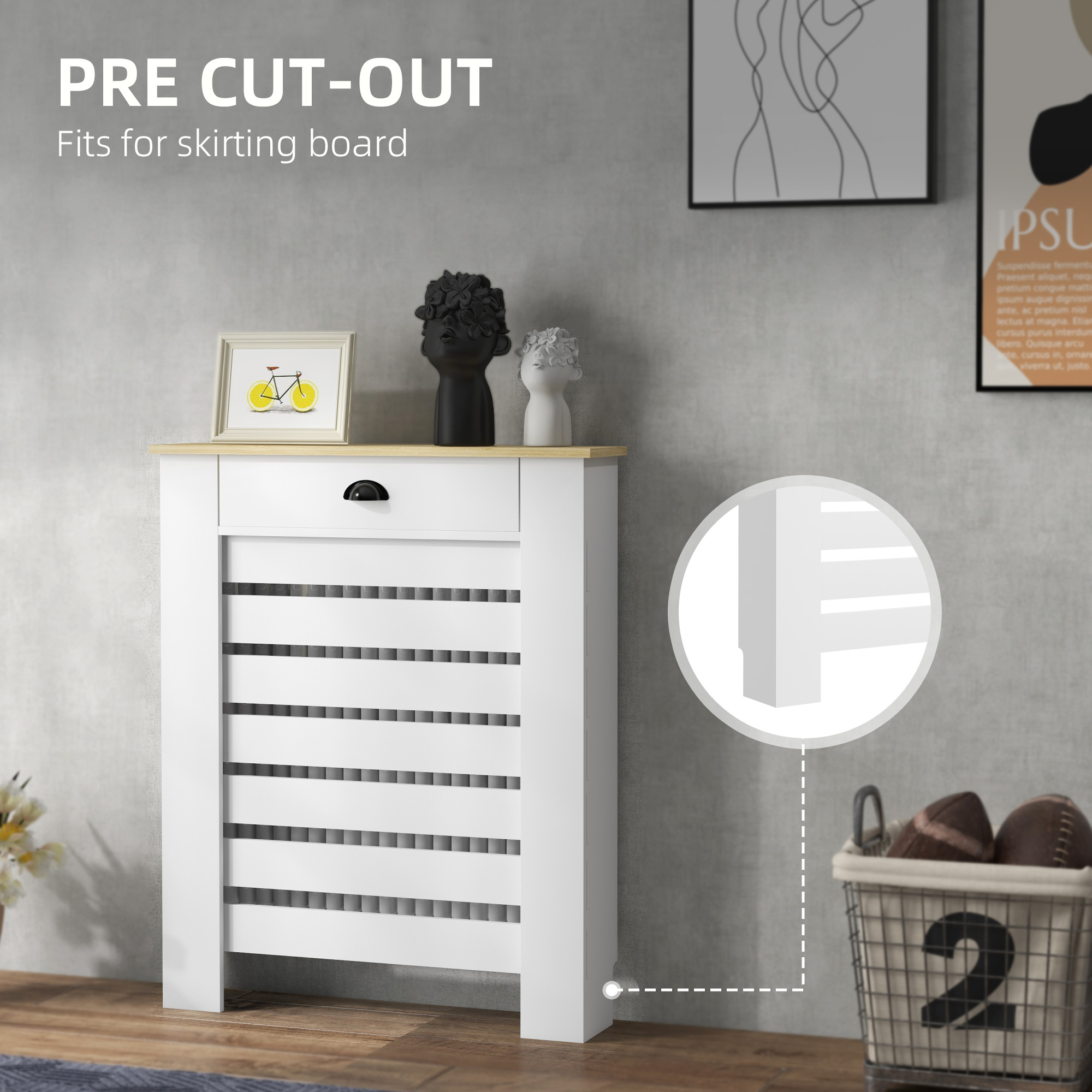 HOMCOM 95.5H x 78Wcm Radiator Cover, with Drawer White 4