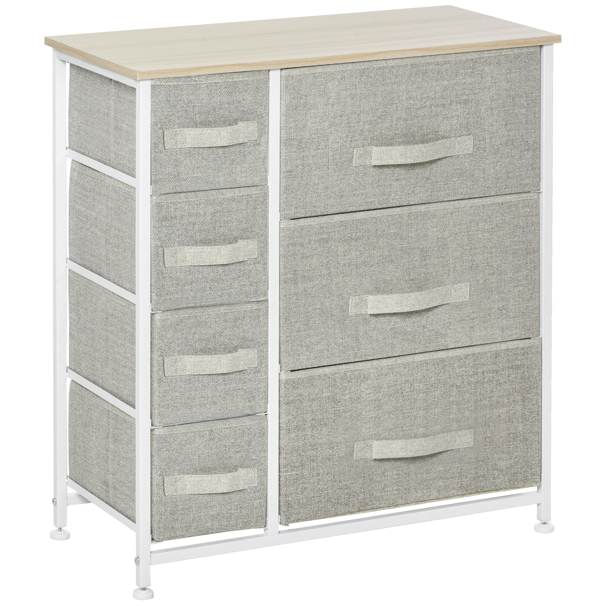 HOMCOM Comò 7 cassetti in tessuto, chiffonier, mobile portaoggetti moderno, struttura in acciaio, 63,5 x 30 x 71 cm, grigio   Aosom Italy