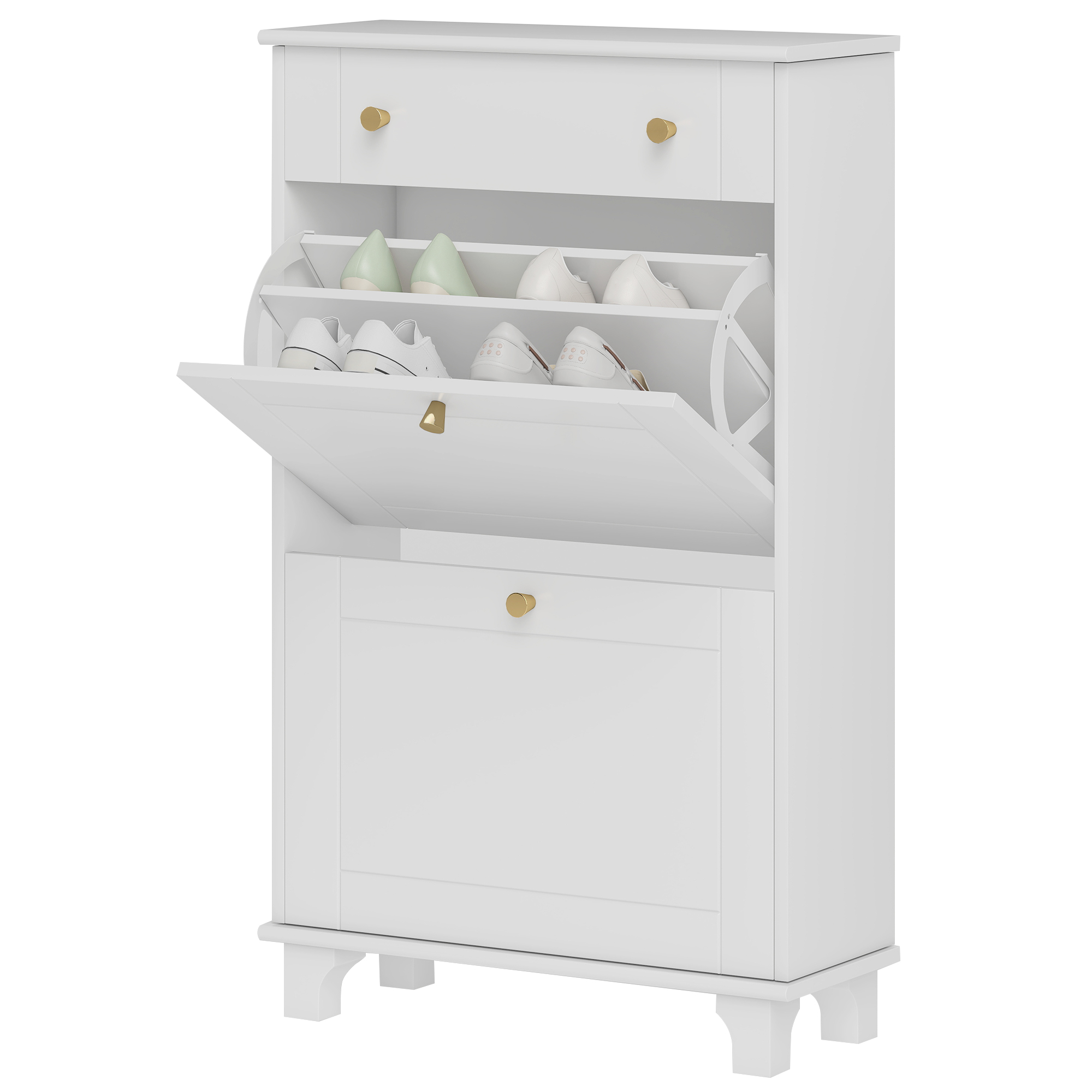 HOMCOM Meuble chaussure entrée étroit avec tiroirs à portes abattants et étagère réglable, 60 x 23,5 x 98,5 cm, blanc