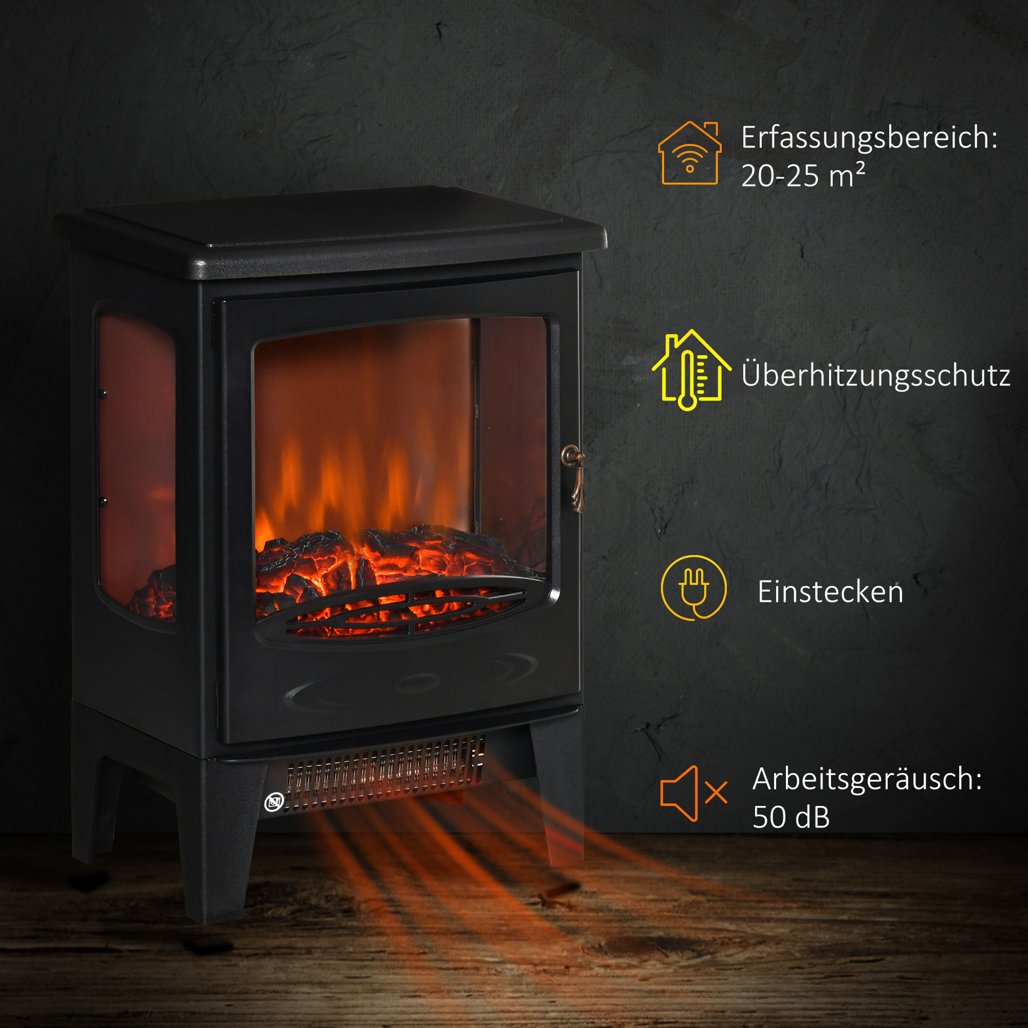 Elektriline kamin küttekehaga, 2000 W elektriline kamin LED-leegiefektiga