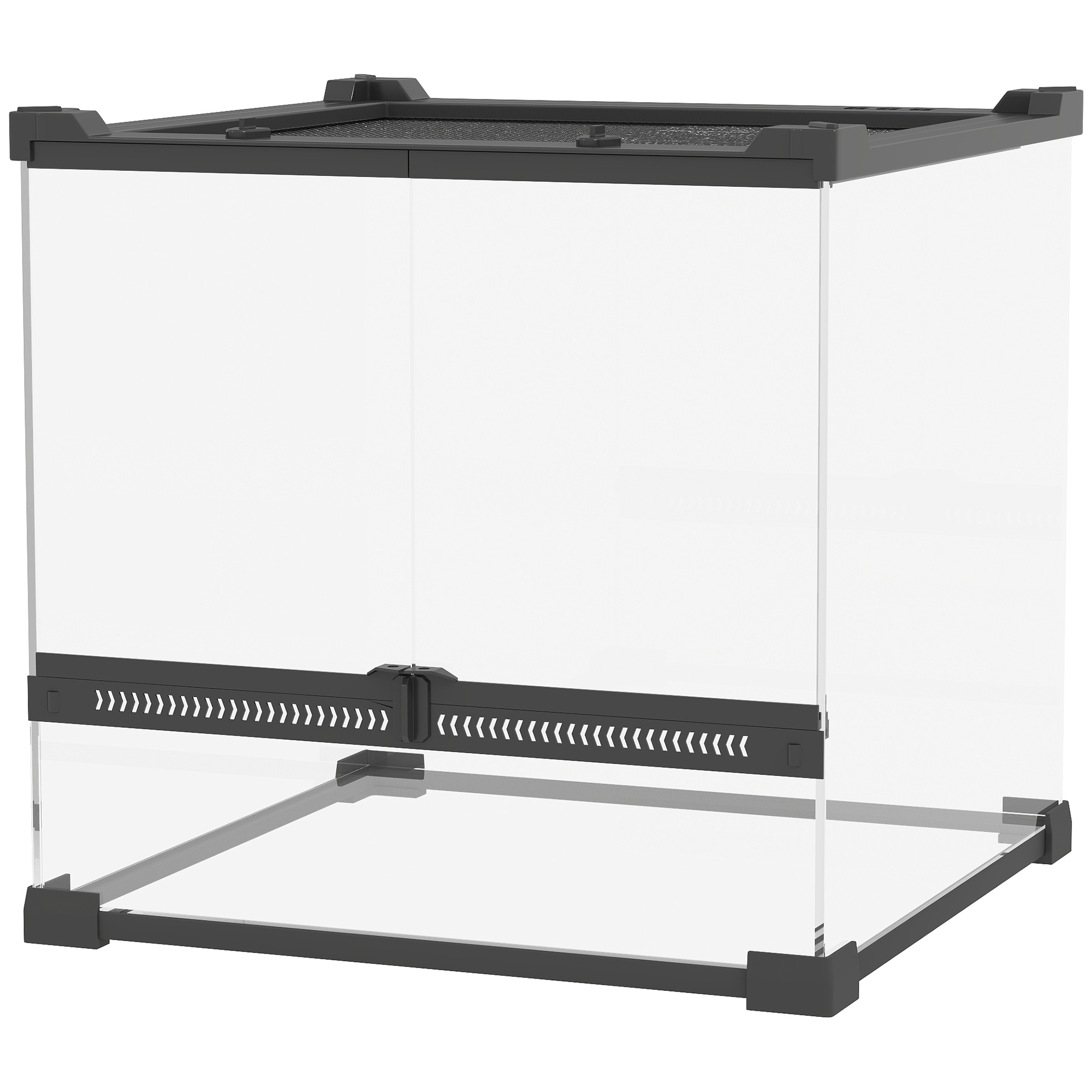 PawHut Terrarium für Reptilien Glasterrarium 24L Reptil Fütterungsbox mit Frontbelüftung, ausbruchsicherer Drehverschluss für Amphibien Spinne Schwarz 30 x 30 x 30 cm Aosom