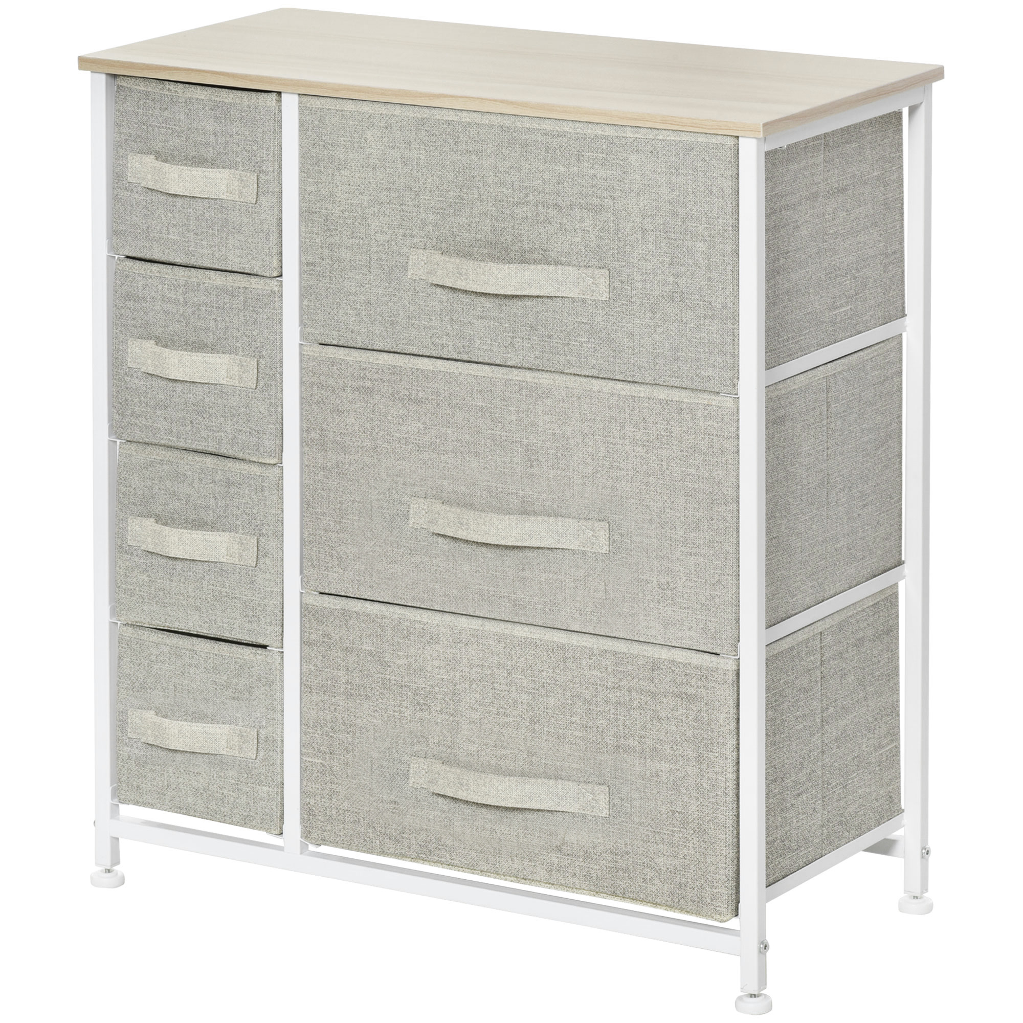 HOMCOM Kommode mit 7 Schubladen aus Stoff, Schubladenkommode, modernes Aufbewahrungsmöbel, Stahlrahmen, Kommode für Schlafzimmer, Wohnzimmer, Eingangsbereich, 63,5 x 30 x 71 cm, grau Aosom