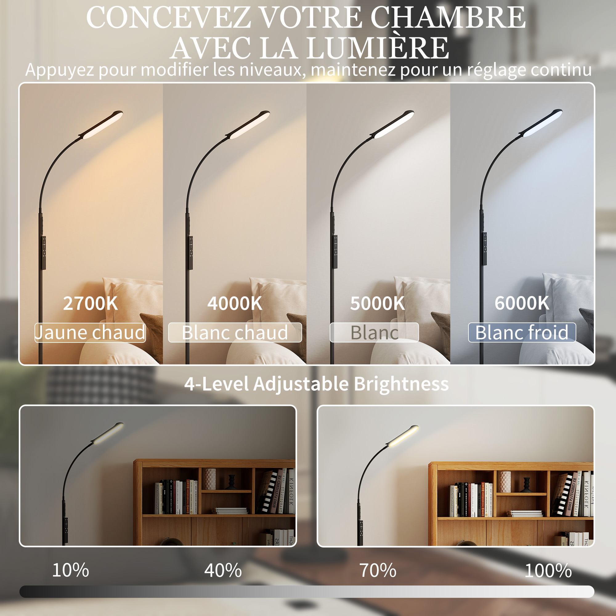 Lape sur Pied, Lapadaire LED 18W 2200L avec Télécoande et Contrôle Lape sur Pied, Lapadaire LED 18W 2200L avec Télécoande et Contrôle