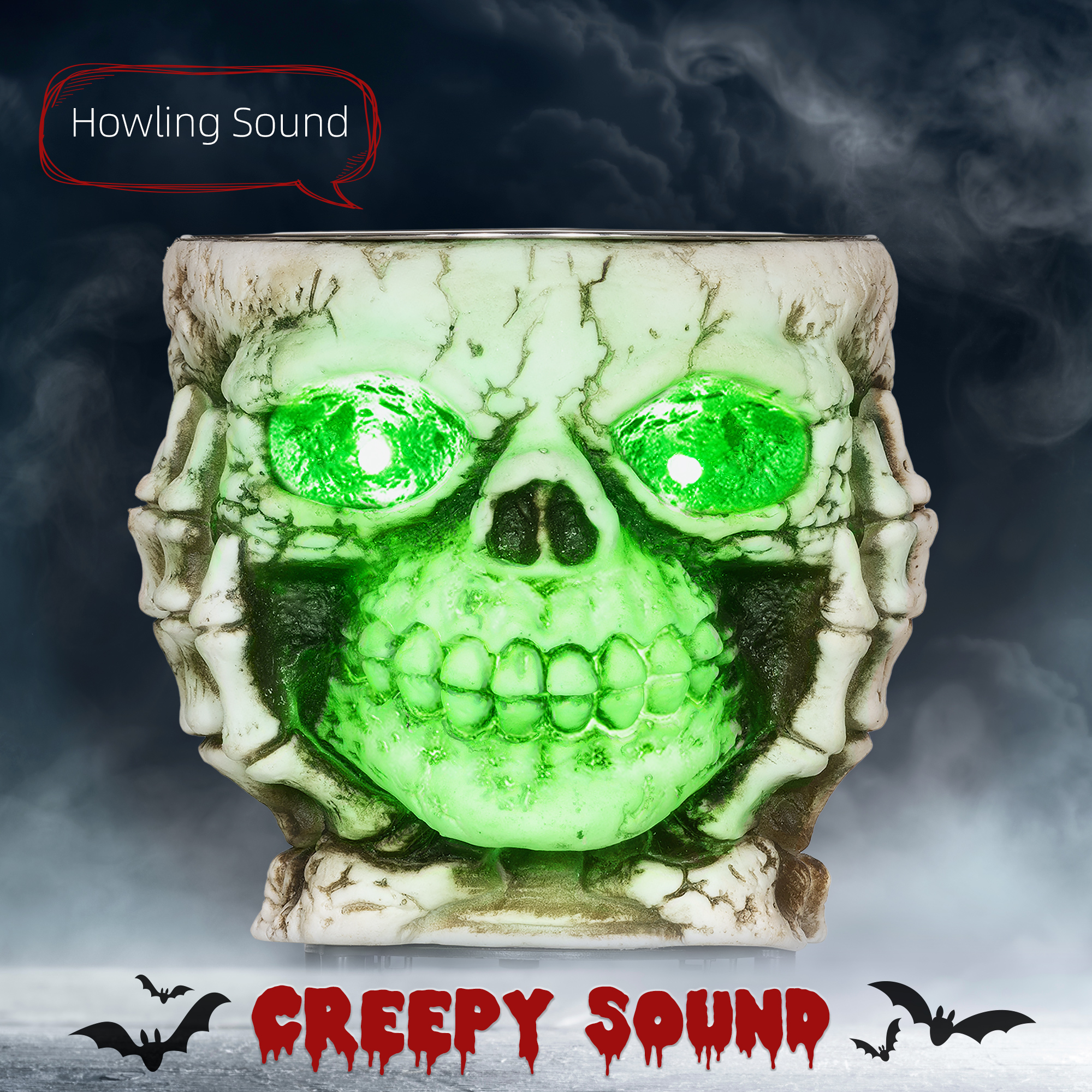HOMCOM 14cm 5.5" Skeleton Candy Bowl Outdoor Halloween Decoration, Halloween Prop with Sound Activated, Light Up Eyes, Sound Effects for Haunted House 4