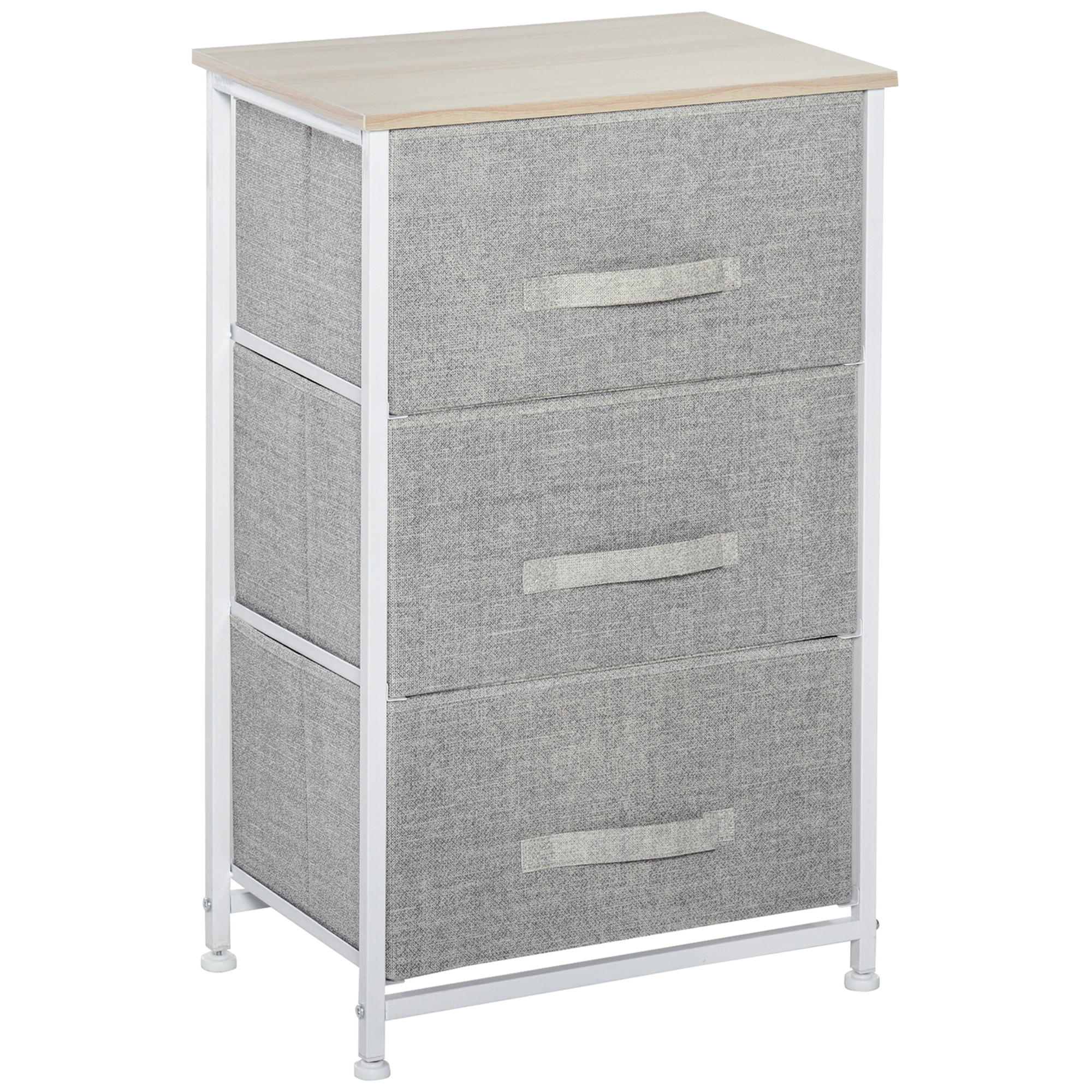 HOMCOM Mueble de almacenamiento chiffonnier moderno 3 cajones en tela, estructura de acero y MDF, 45 x 30 x 71 cm, gris