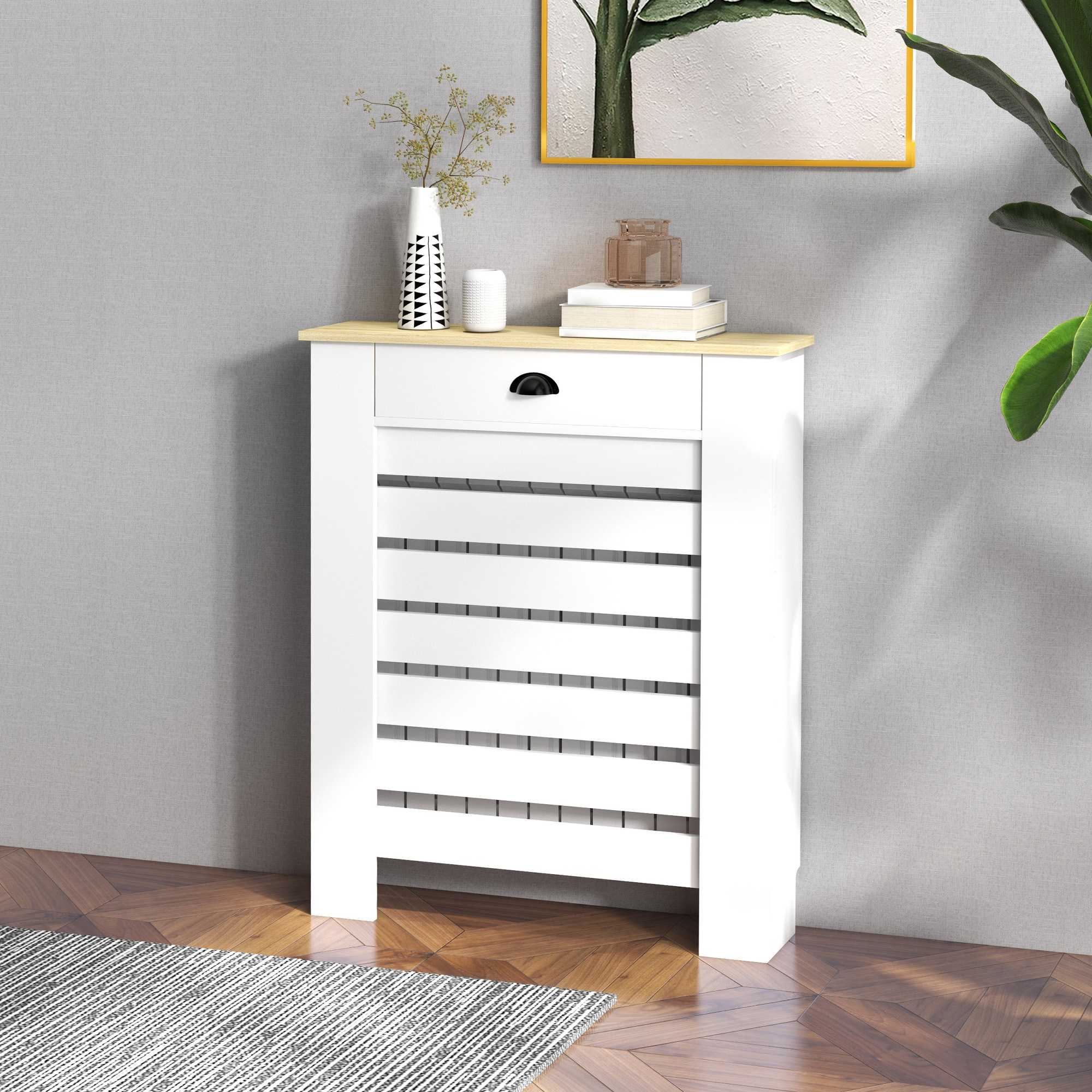 HOMCOM 95.5H x 78Wcm Radiator Cover, with Drawer White 2