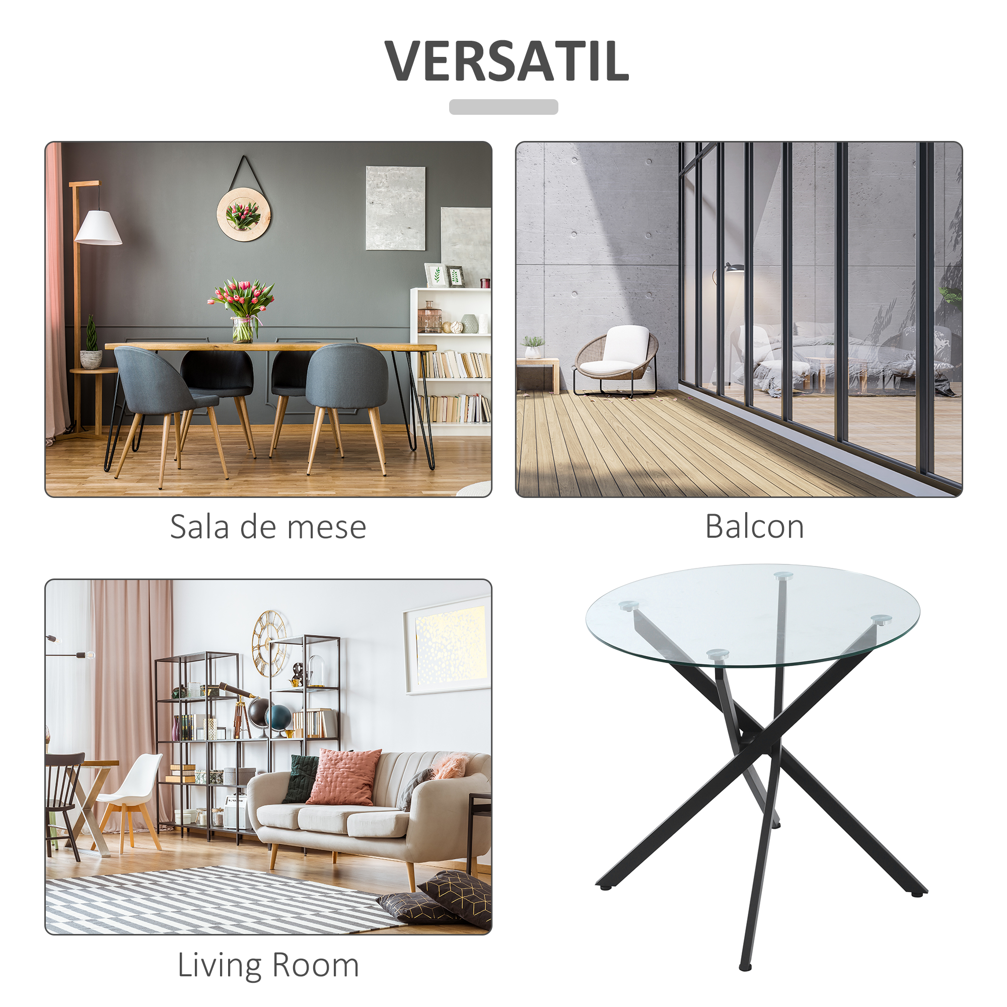  Masa Rotunda 80×80×75 cm - Sticla Eleganta & Picioare Metal [6]