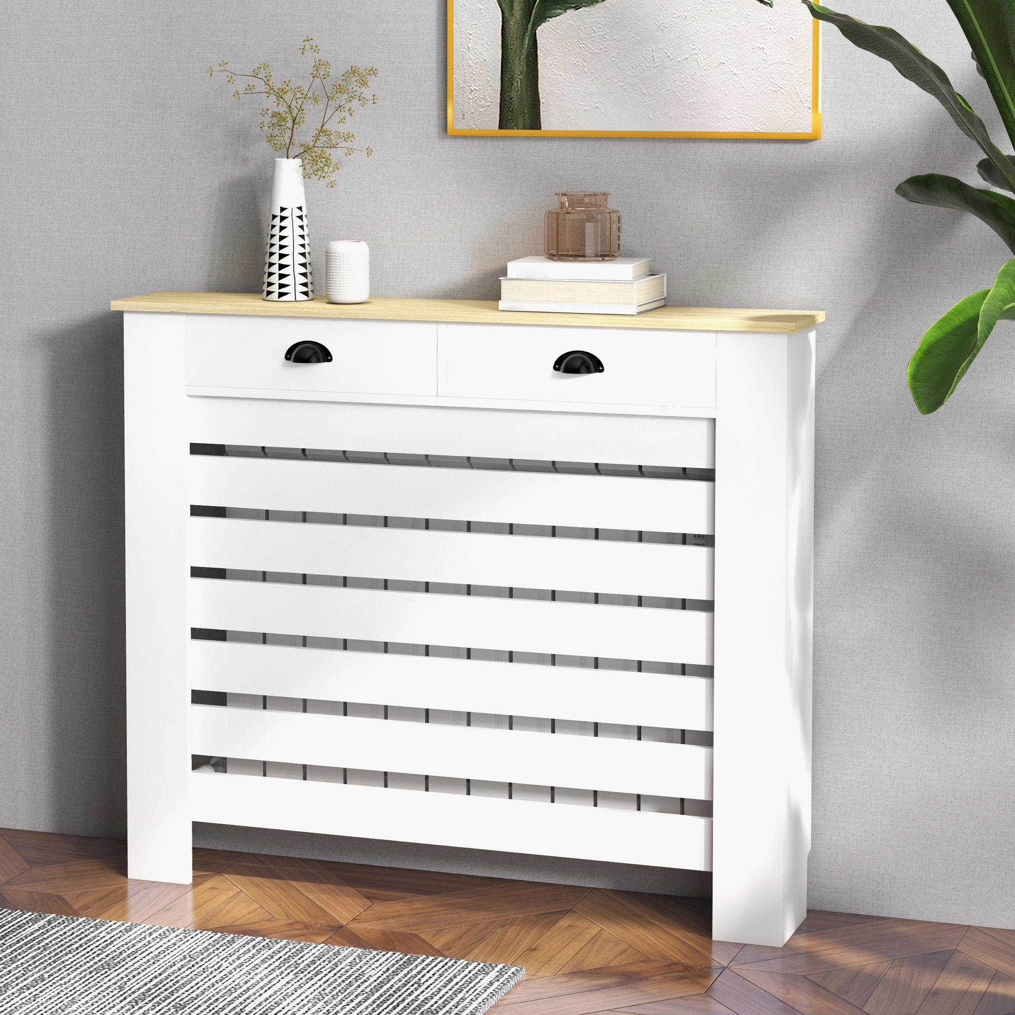 HOMCOM 95.5H x 111Wcm Radiator Cover, with Drawer White 2