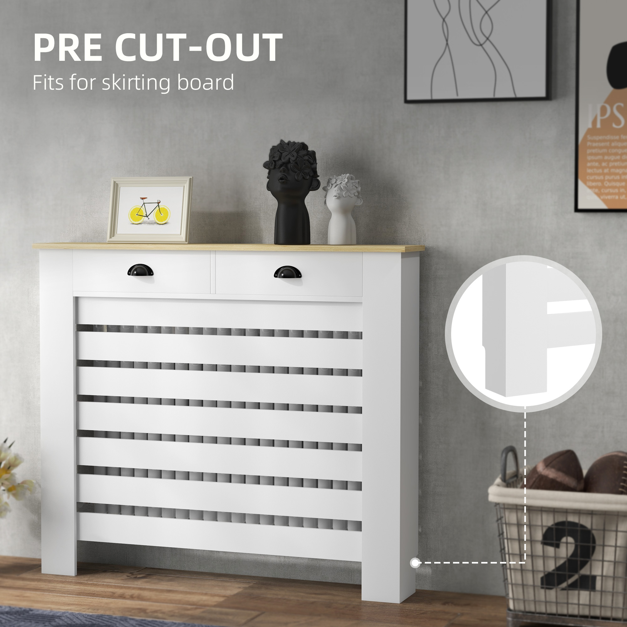 HOMCOM 95.5H x 111Wcm Radiator Cover, with Drawer White 4