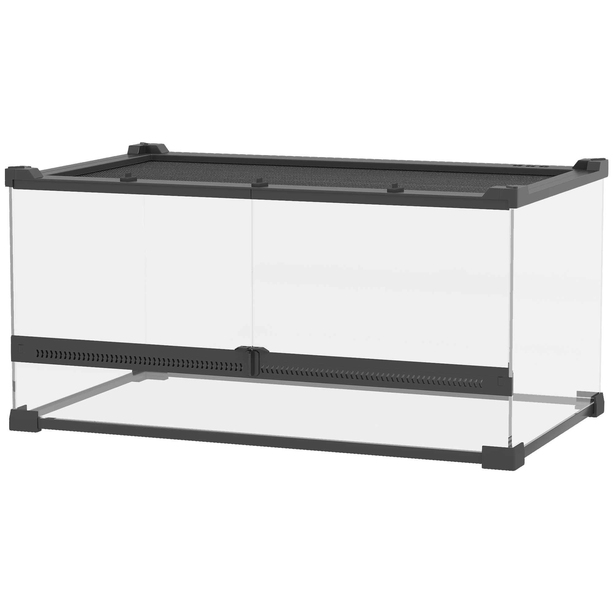 PawHut Terrarium für Reptilien Glasterrarium 34L Reptil Fütterungsbox mit Frontbelüftung, ausbruchsicherer Drehverschluss für Amphibien Spinne Schwarz 50 x 30 x 25 cm Aosom