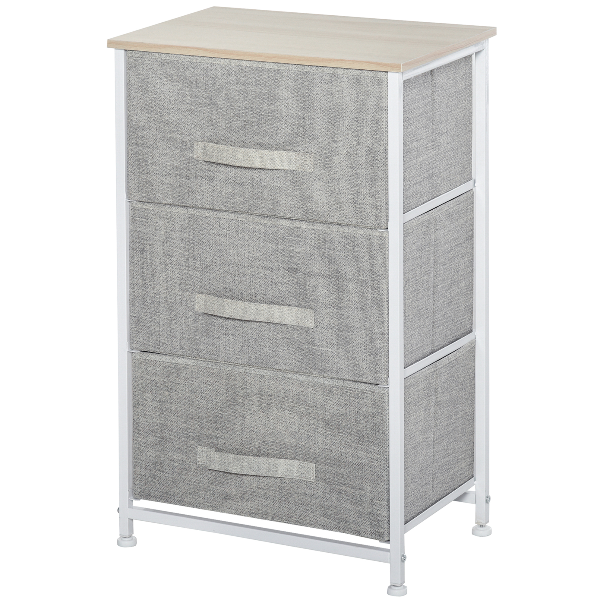 HOMCOM Kommode mit 3 Schubladen aus Stoff, Schubladenkommode, modernes Aufbewahrungsmöbel, Stahlrahmen und verstellbare Pads, Kommode für Schlafzimmer, Wohnzimmer, Eingangsbereich, 45 x 30 x 71 cm, Grau Aosom
