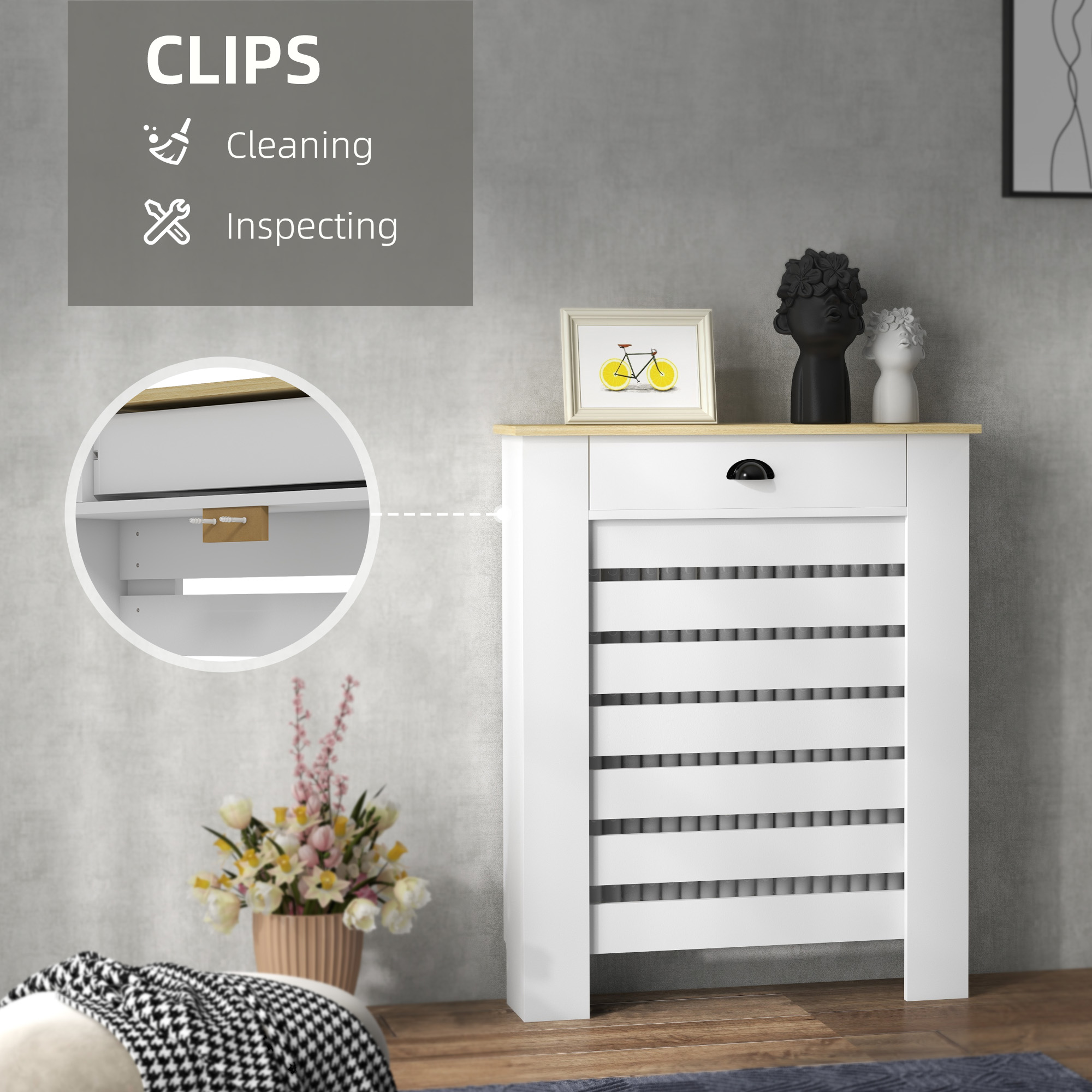 HOMCOM 95.5H x 78Wcm Radiator Cover, with Drawer White 5