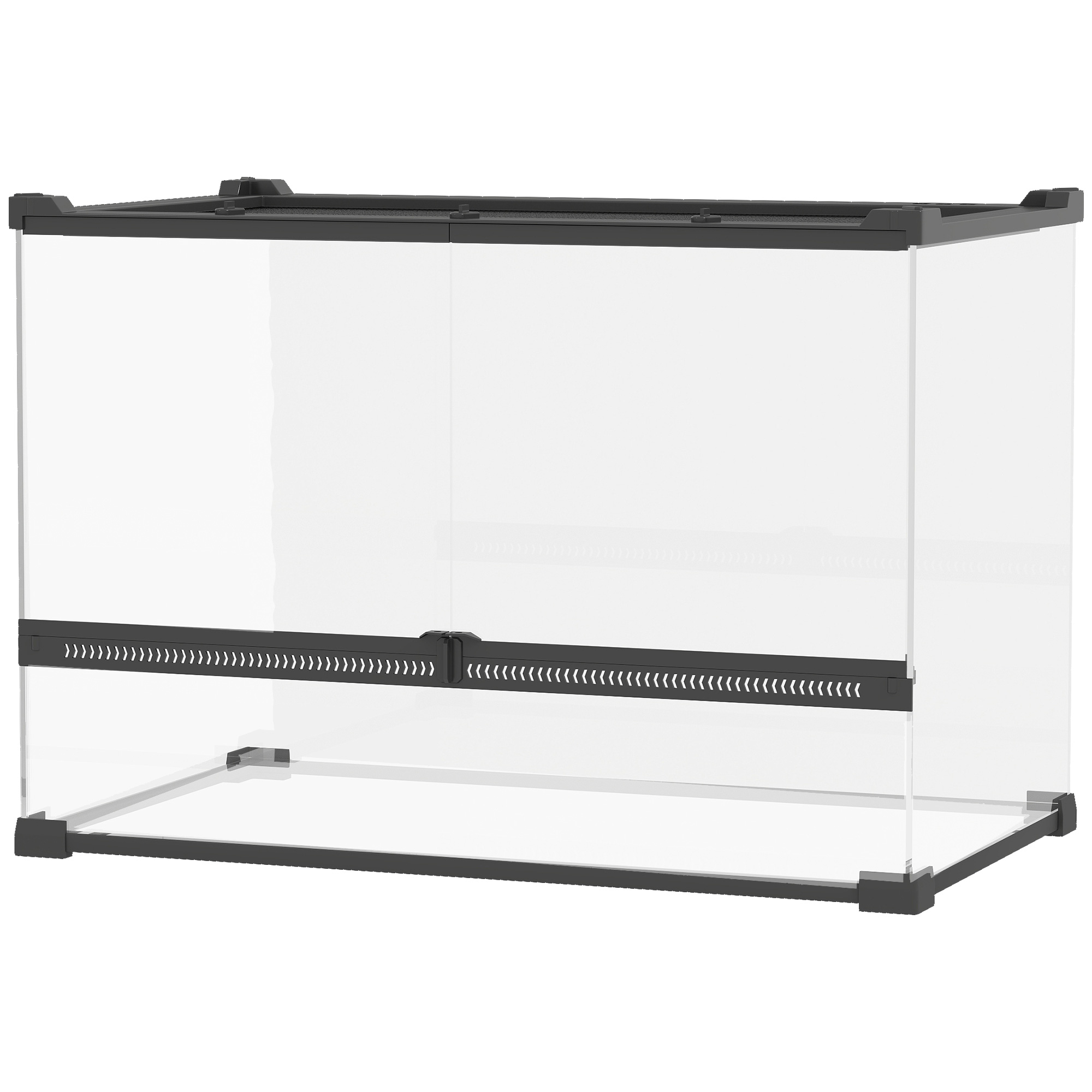 PawHut Terrarium für Reptilien Glasterrarium 48L Reptil Fütterungsbox mit Frontbelüftung, ausbruchsicherer Drehverschluss für Amphibien Spinne Schwarz 50 x 30 x 35 cm Aosom