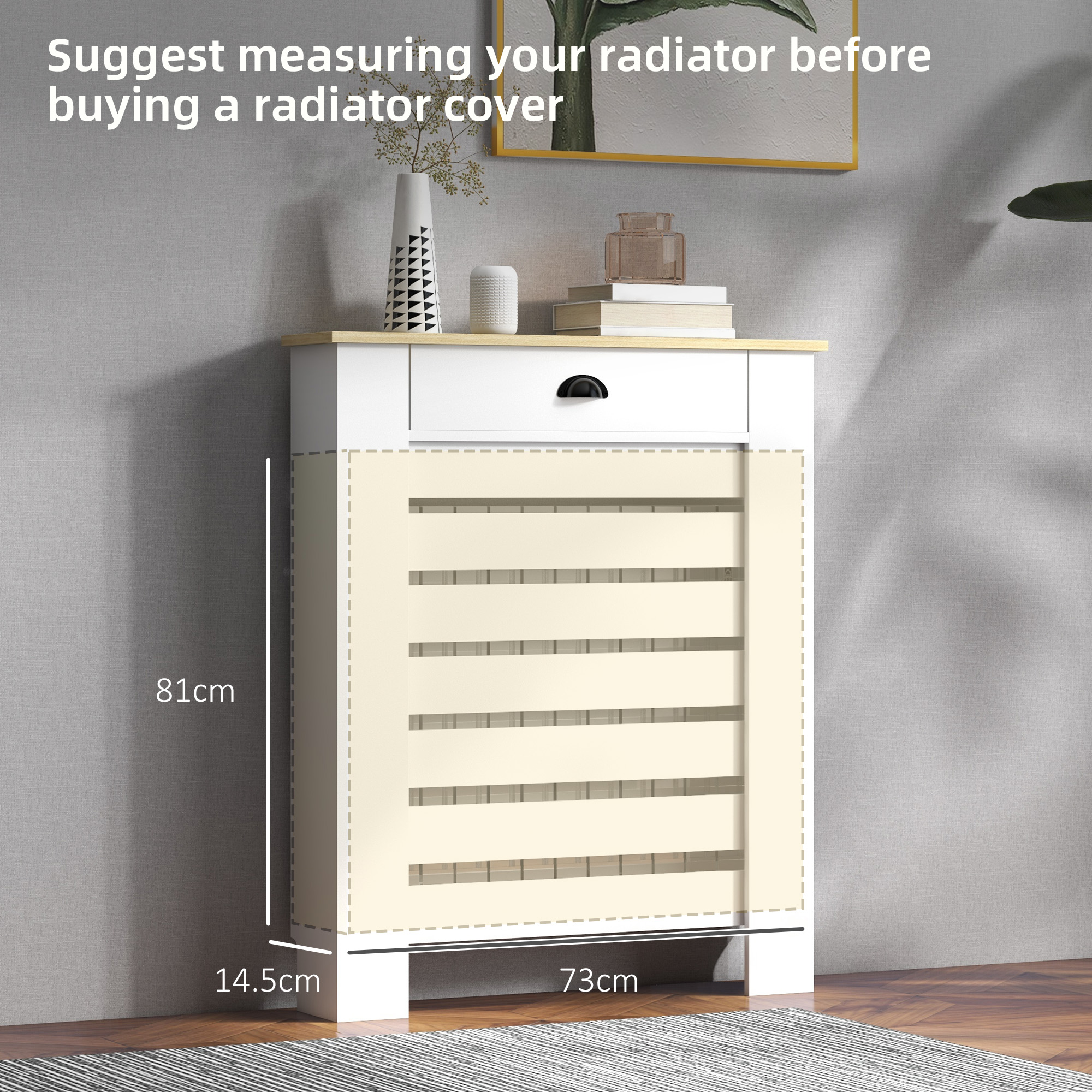 HOMCOM 95.5H x 78Wcm Radiator Cover, with Drawer White 7