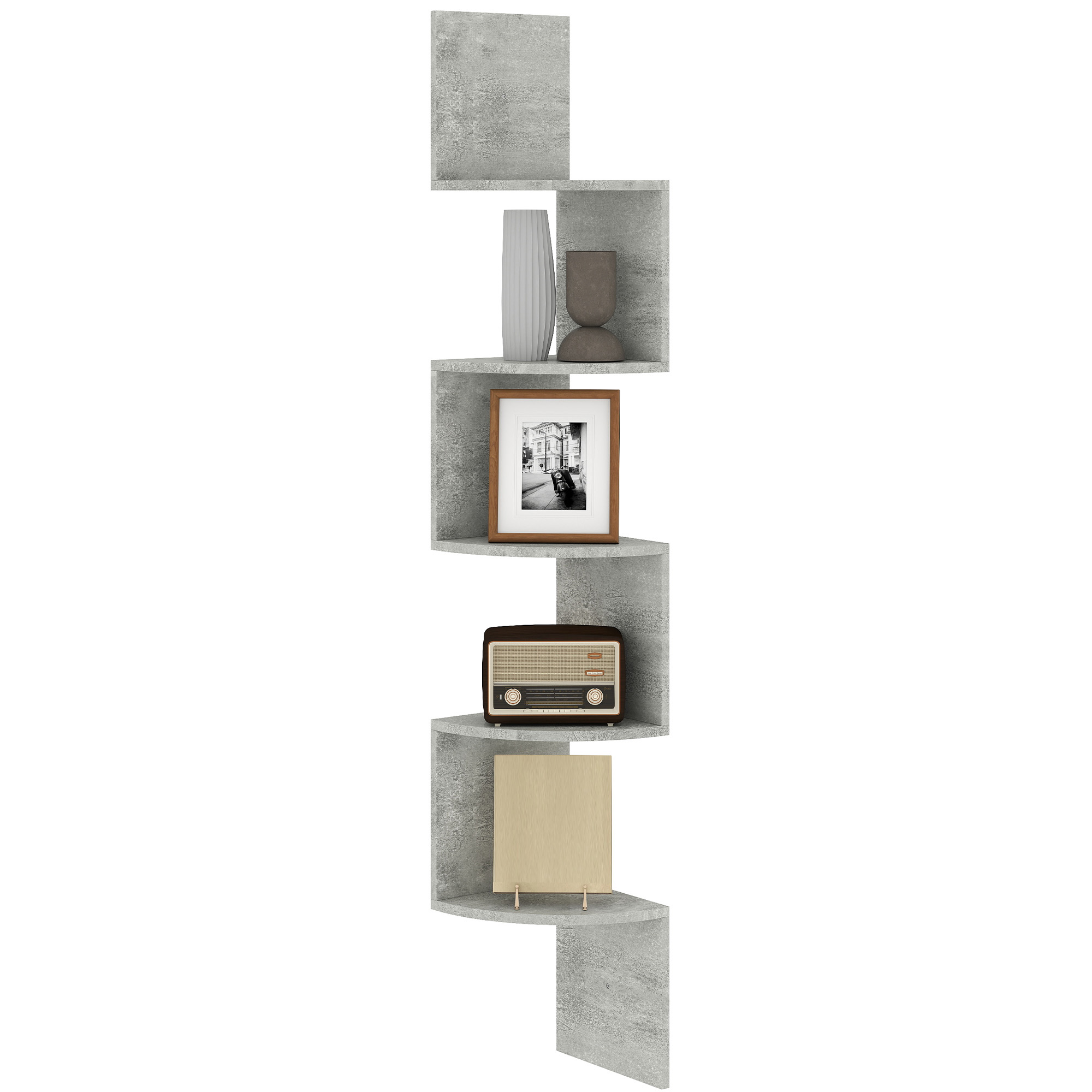 HOMCOM Étagère d'angle Murale de Rangement Forme Zigzag 20L x 20l x 126H cm 5 Niveaux Bois Gris HOMCOM Étagère d'angle Murale de Rangement Forme Zigzag 20L x 20l x 126H cm 5 Niveaux Bois Gris