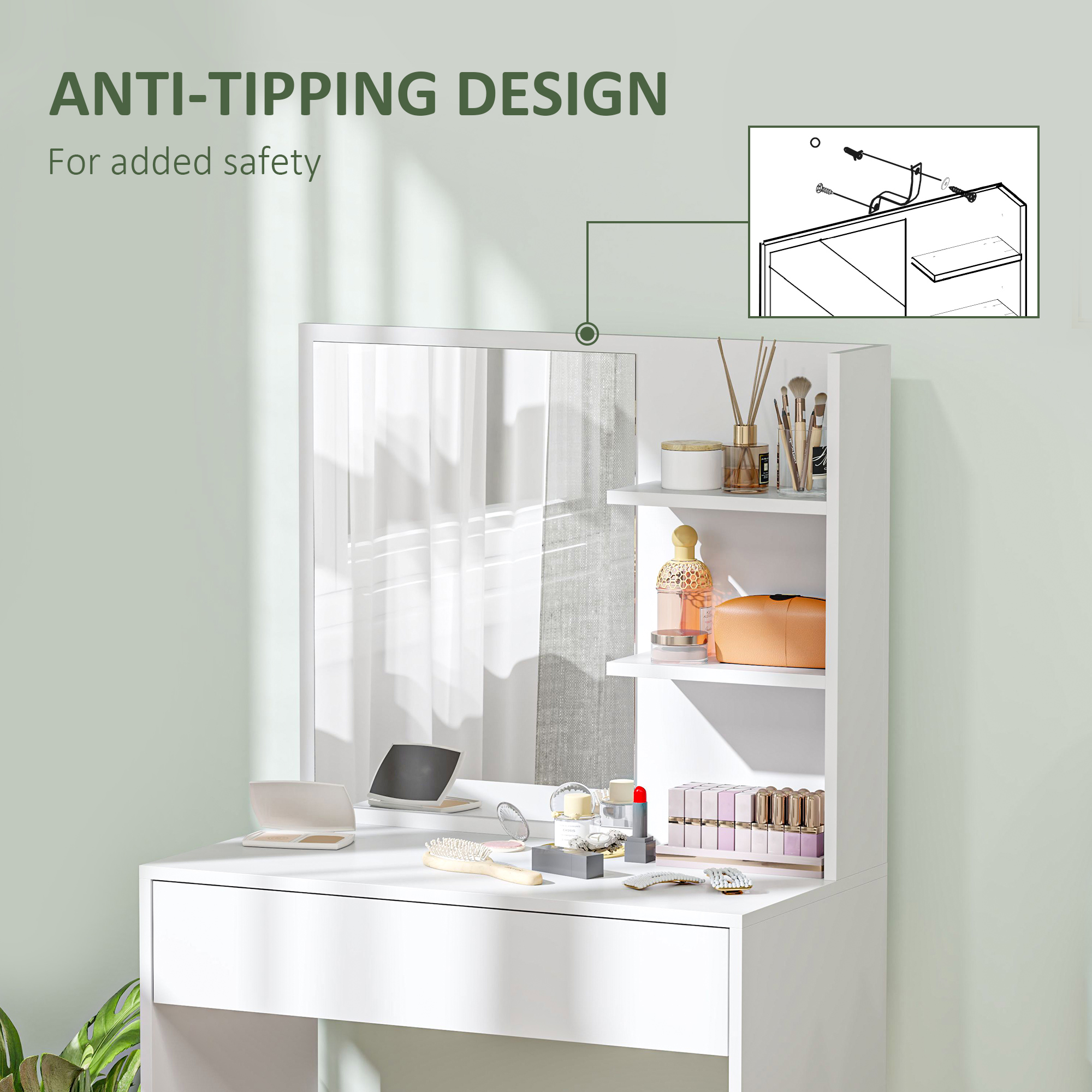 HOMCOM Dressing Table with Mirror and Storage White 7