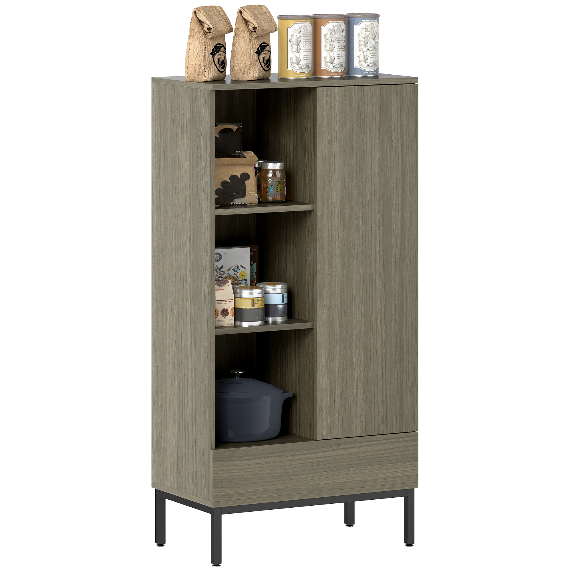 HOMCOM Buffet meuble de rangement avec placard à portes, tiroir, 3 compartiments ouverts et étagères réglables, marron