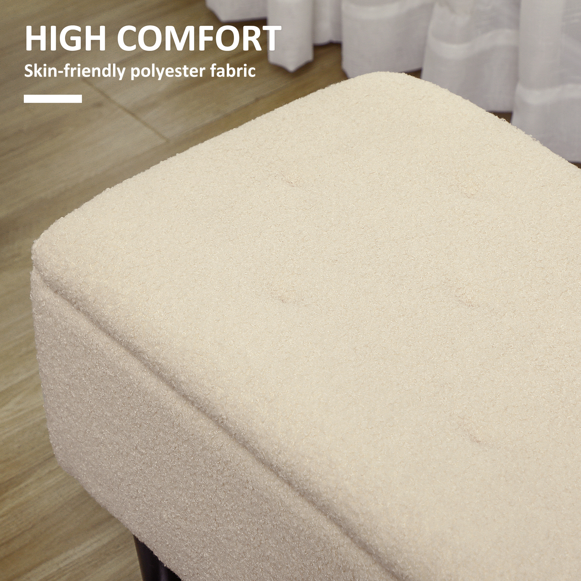 HOMCOM 57L Teddy Fleece Storage Ottoman Cream 6