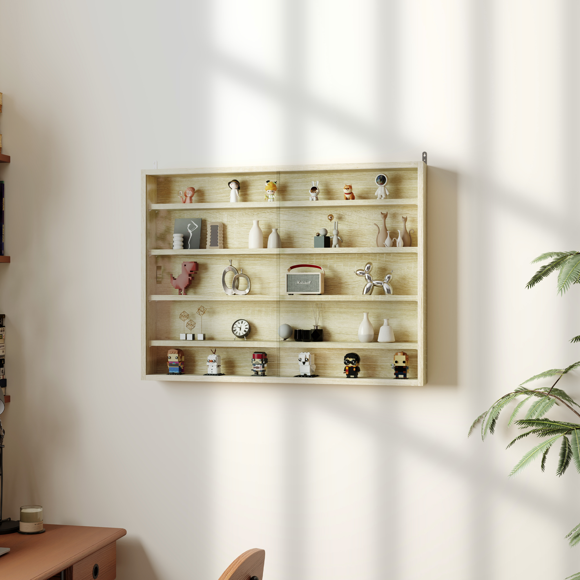 HOMCOM Wandvitrine mit 5 verstellbaren Regalen, Glas- und Spanplattenkonstr günstig online kaufen