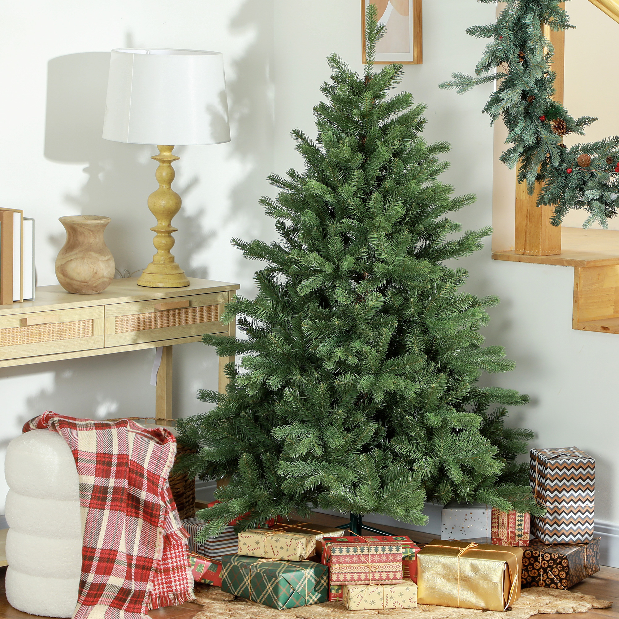 Albero Di Natale HOMCOM 150 Cm Innevato Con 317 Rami E Supporto In Metallo - Verde, Per Interni - 2