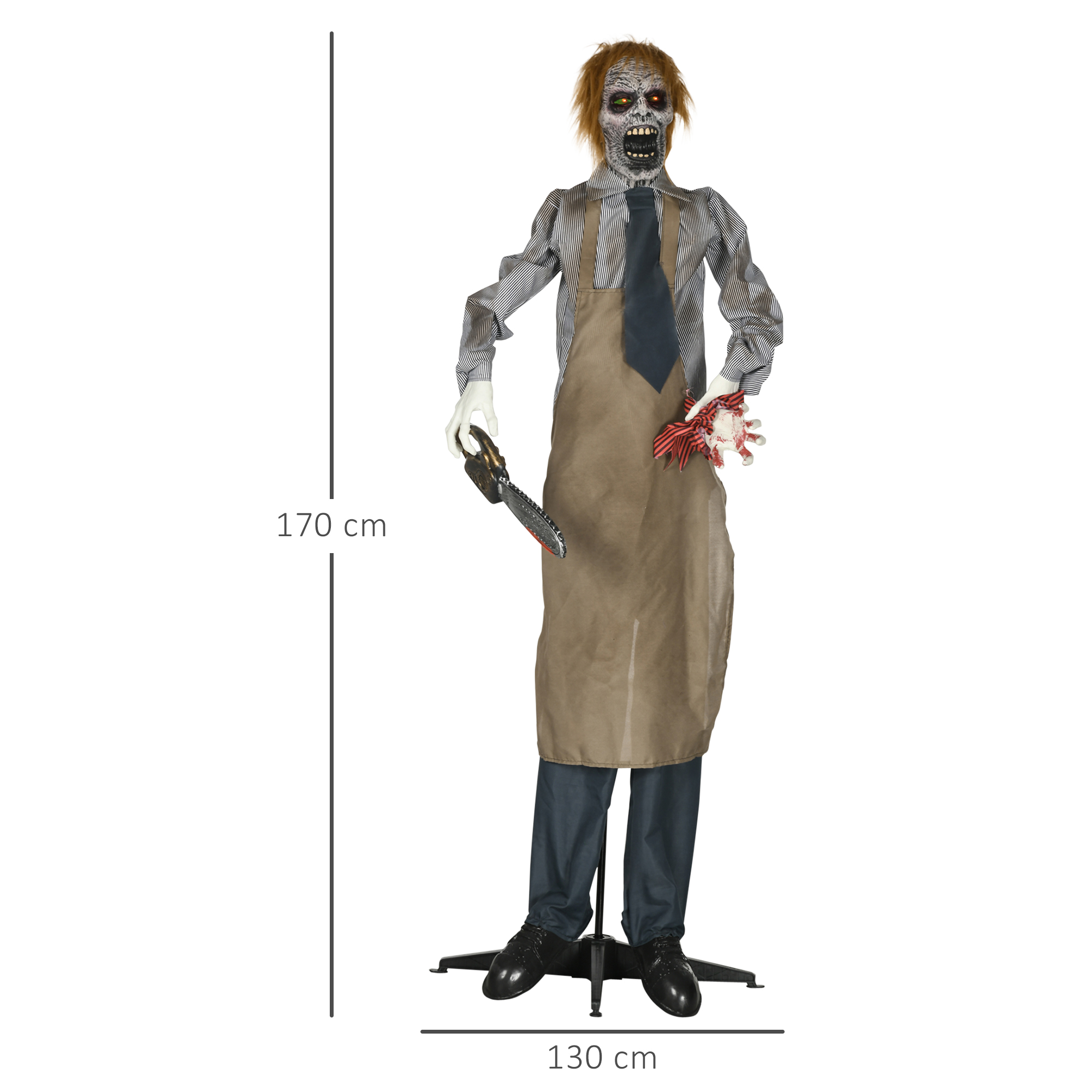 HOMCOM 5.5ft Life Size Halloween Animatronic Standing Chainsaw Killer, with Light Up Eyes, Sound Activated Moving Body, Scary Halloween Decorations, Battery Operated, Indoor Party Props 3