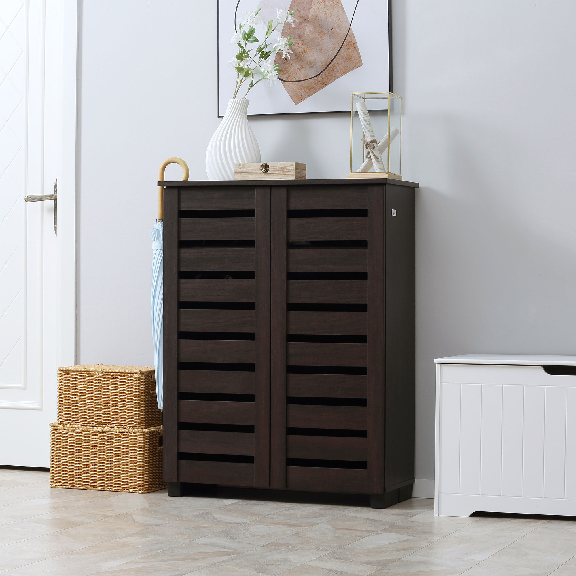 HOMCOM 15 Shoe Storage Cabinet Wood-Effect 8