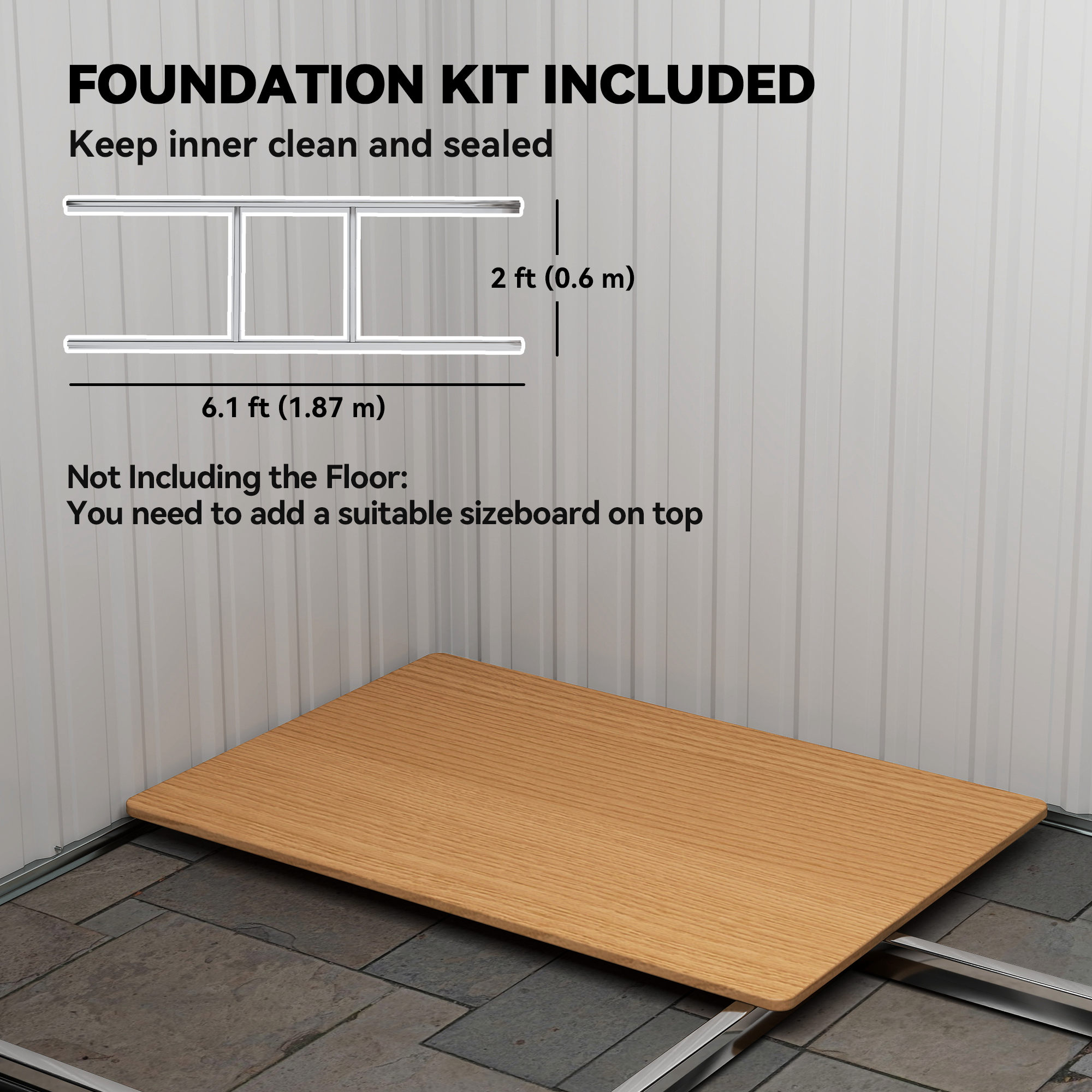 Outsunny 7 x 4ft Outdoor Storage Shed with Foundation Kit, Lean to Metal Garden Shed for Log, Rubbish Bin, Tool, Lawnmower, Bike, Patio and Lawn Use, Black 6