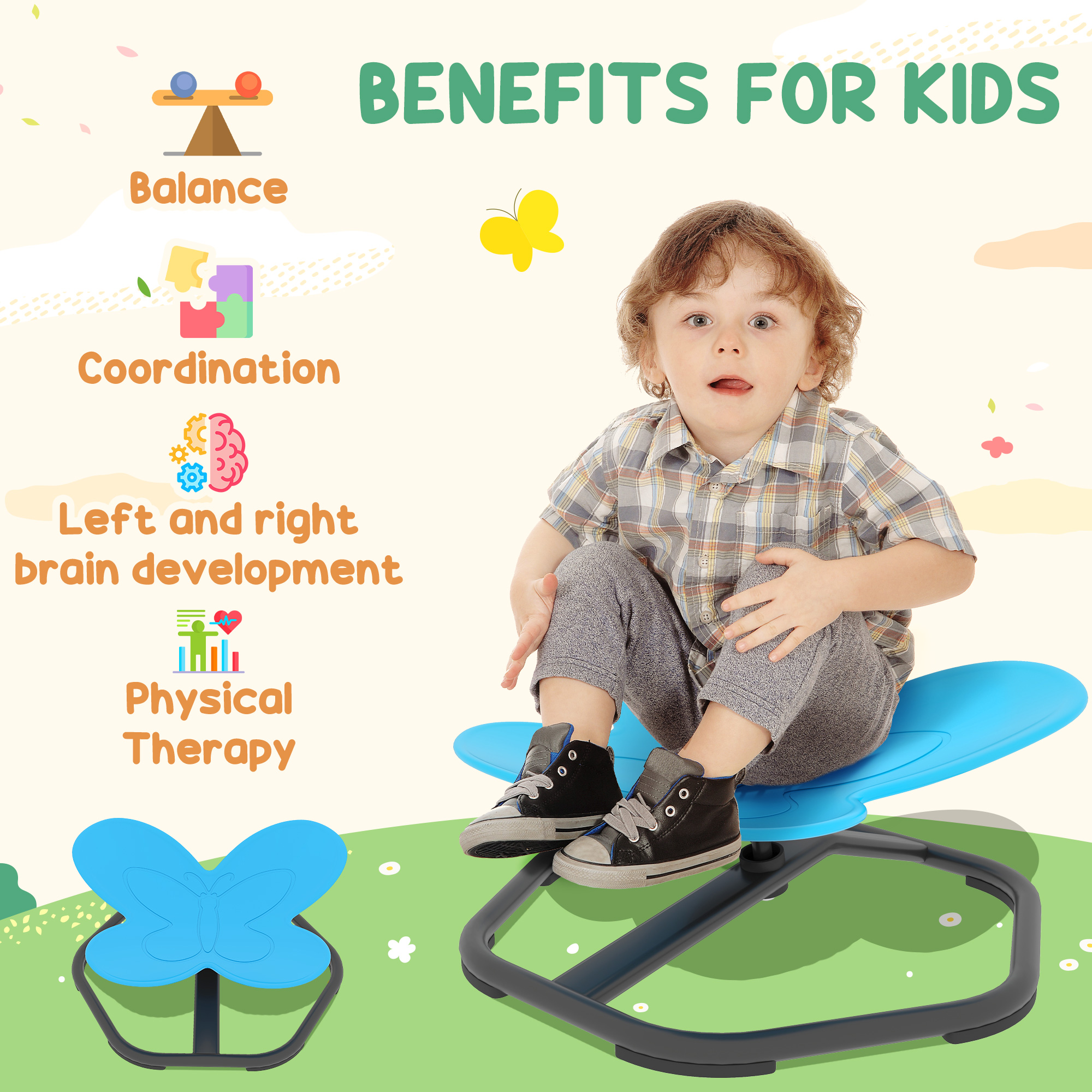 AIYAPLAY Butterfly-Shaped-kids Swivel Chair, Sensory Spinning Chair for Balance, Coordination Training, Blue 4