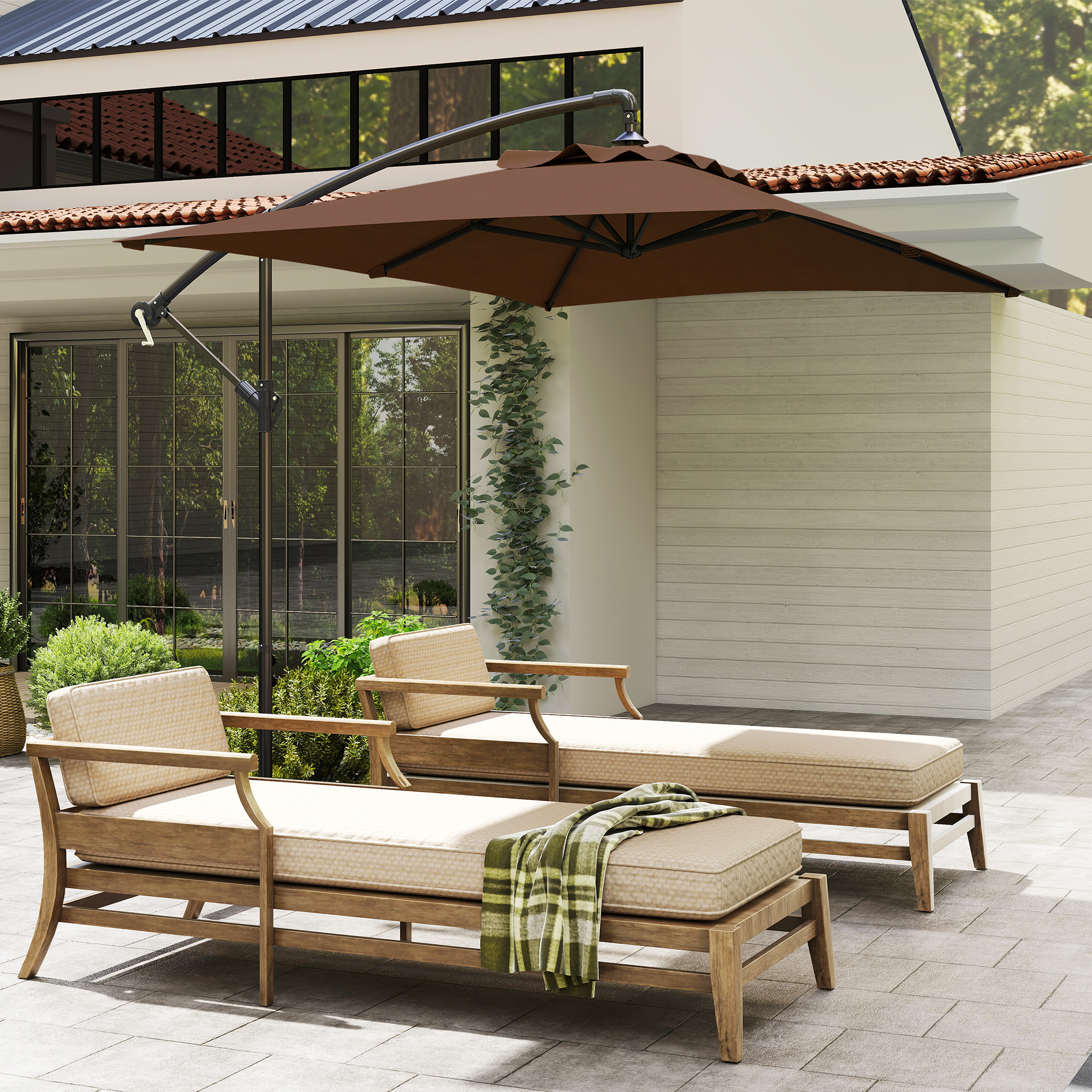 Outsunny 3m Square Canopy Cantilever Parasol, with Cross Base Brown 9