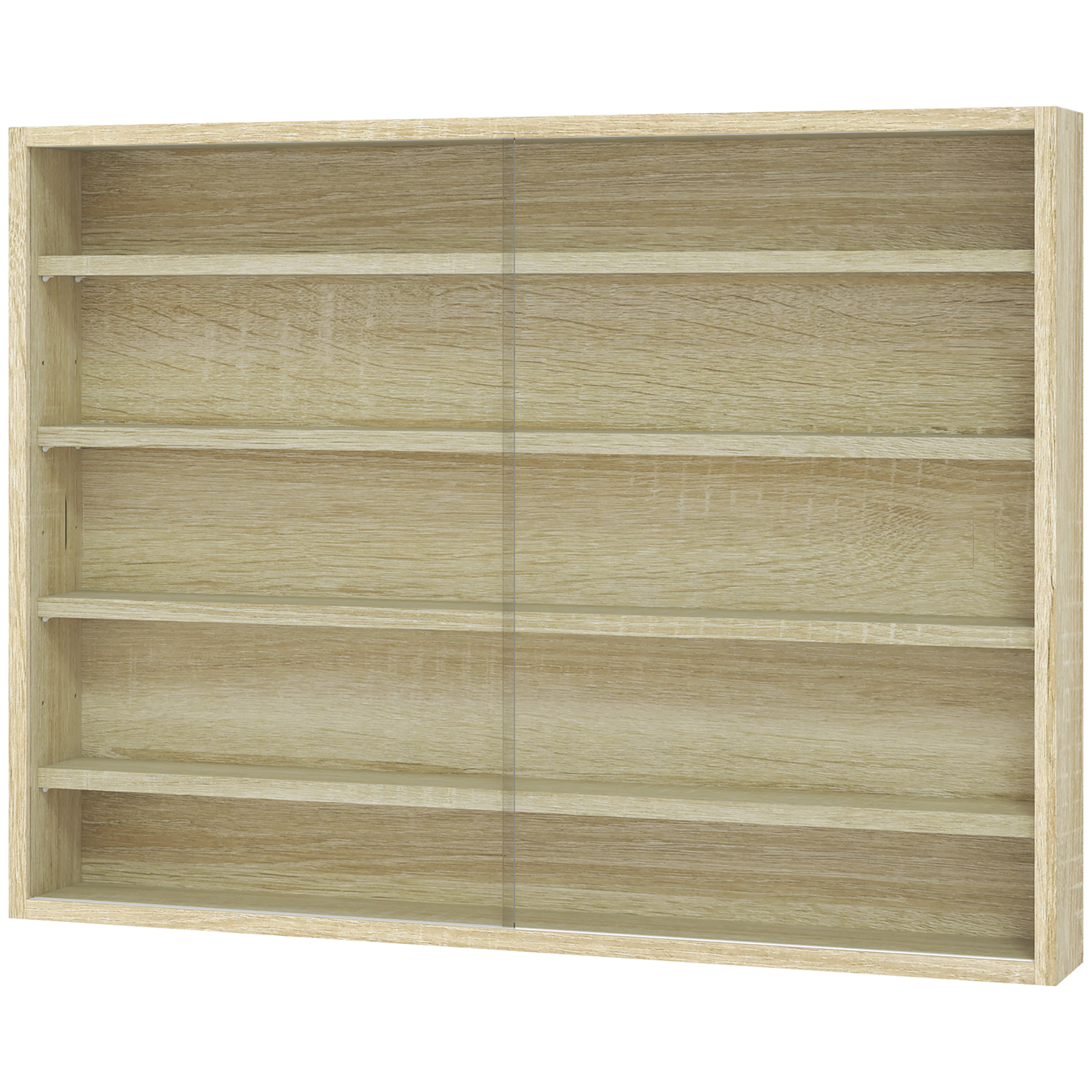 HOMCOM Vitrine à 5 Étagères Ajustables en Bois avec Portes en Verre, 80x9.5x60 cm, Bois Naturel